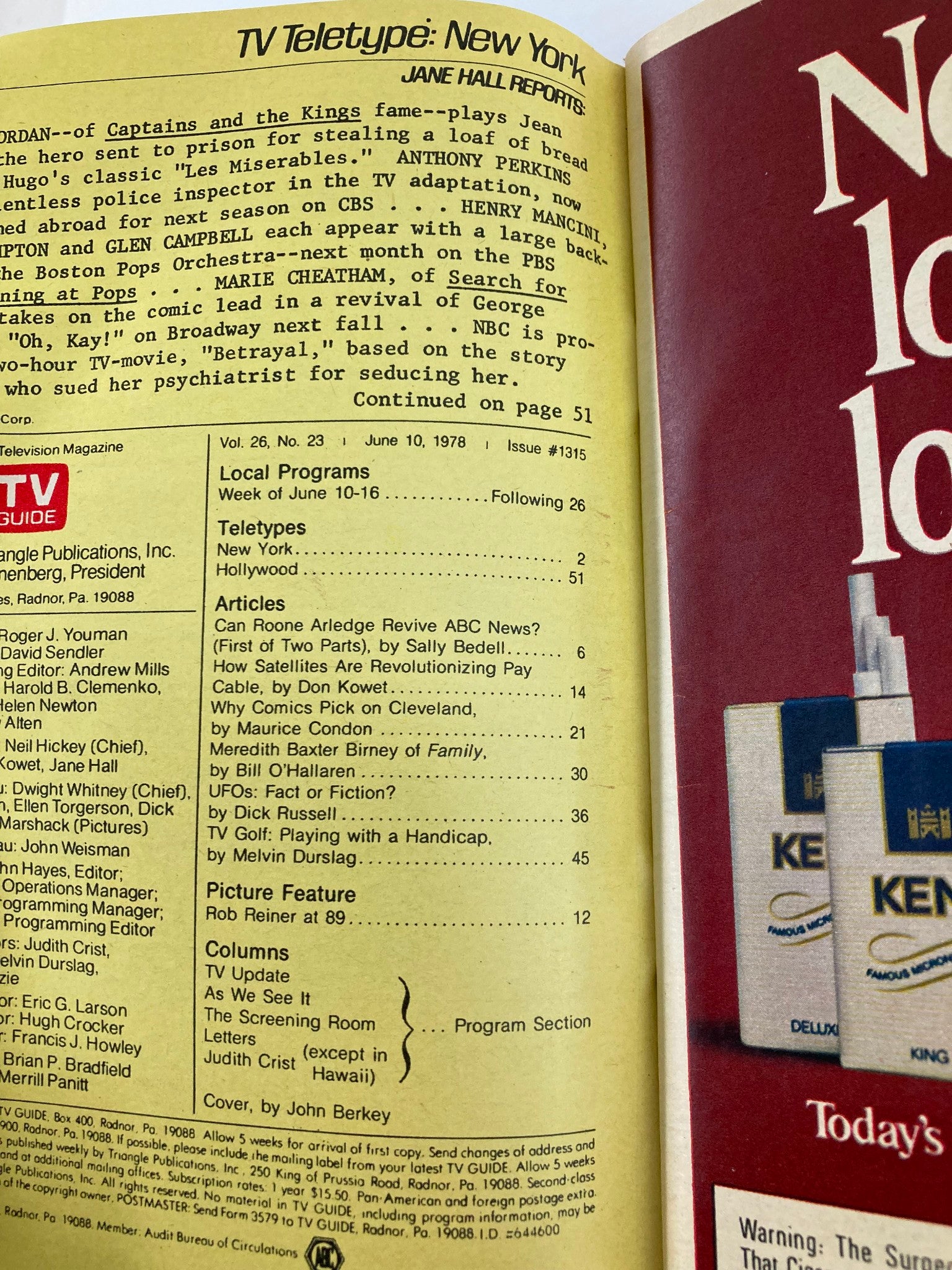 Interior page of TV Guide Magazine June 10, 1978 issue #1315 displaying program listings and TV Teletype news, discussing upcoming shows and notable television events.