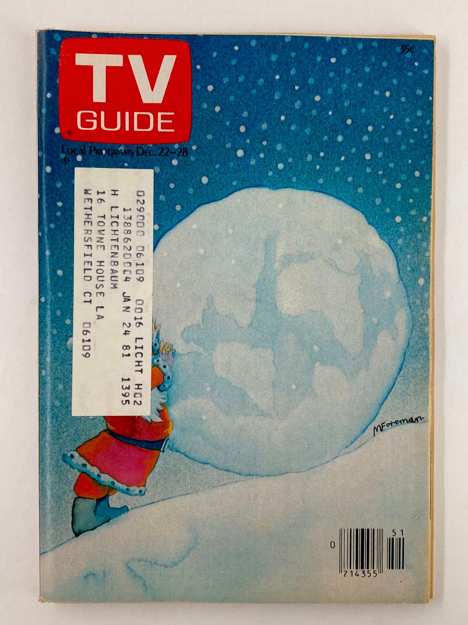 TV Guide Magazine December 22 1979 #1395 Snow Ball Western New England Edition