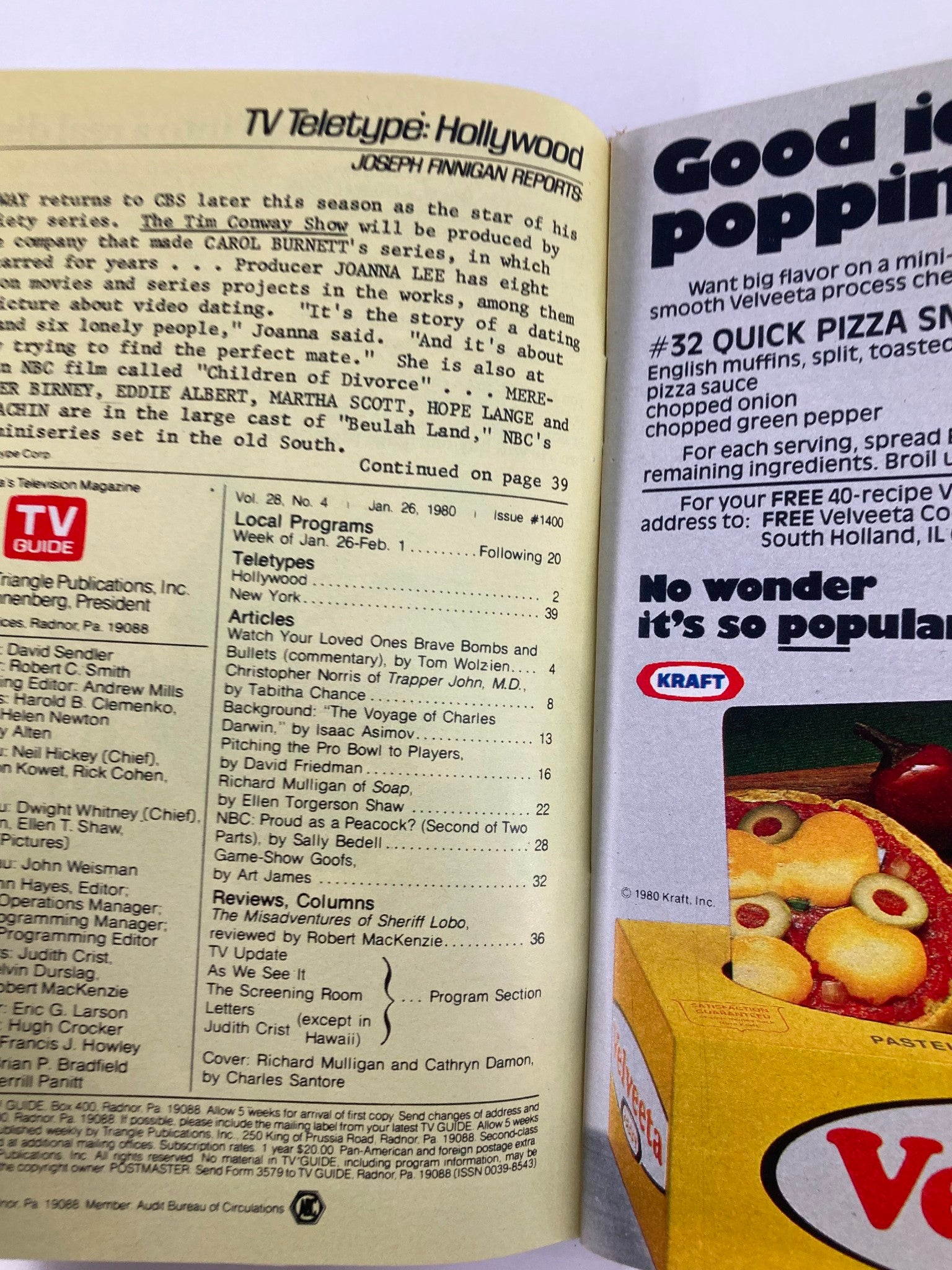 Interior page of TV Guide Magazine January 26 1980 show listings and articles including a feature on The Tim Conway Show, reflecting the television landscape of the late 70s.