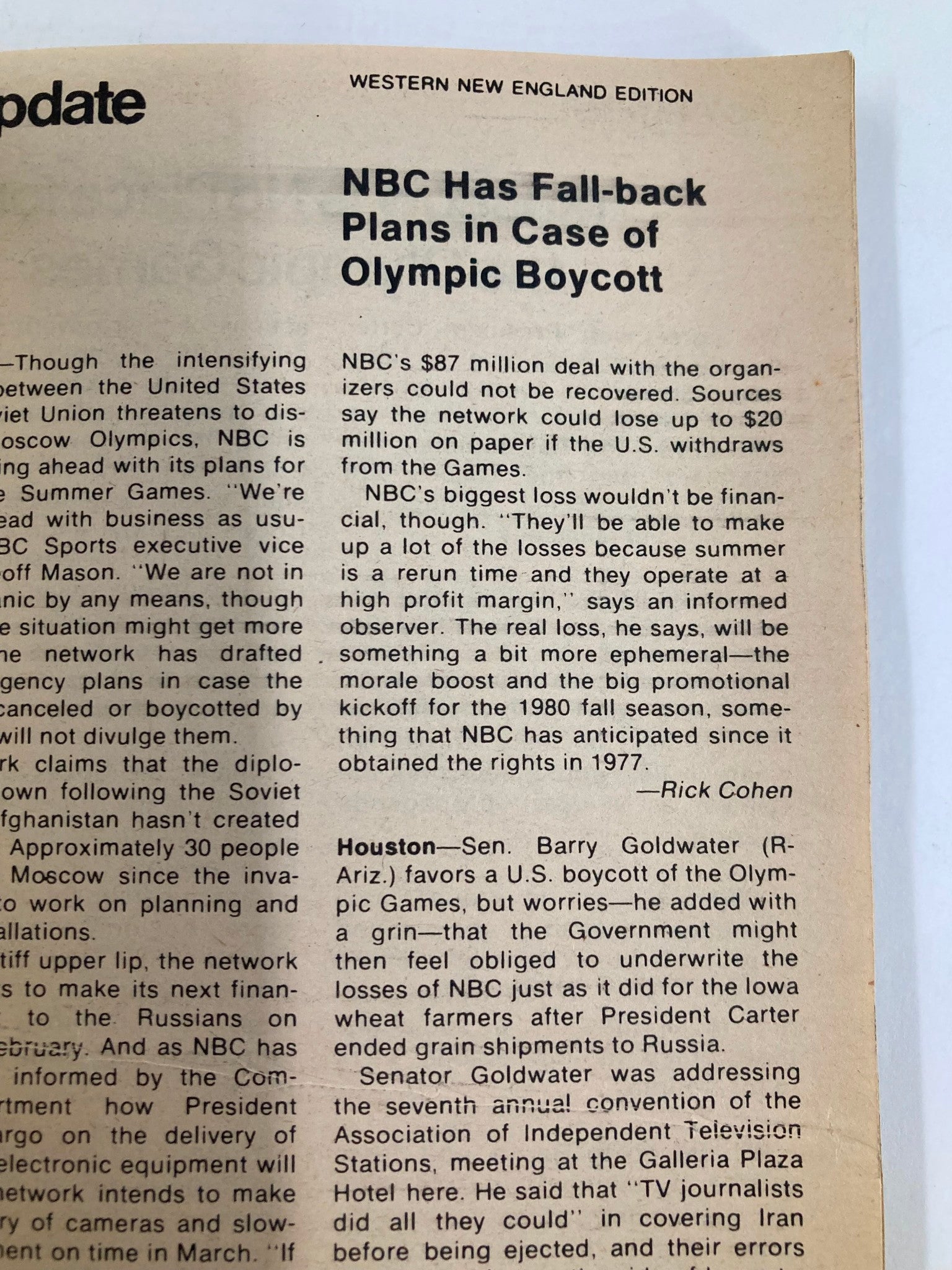 Article page from TV Guide Magazine January 26 1980 discussing NBC's plans for the 1980 Olympic Games amid potential controversies, highlighting the publication's historic significance.