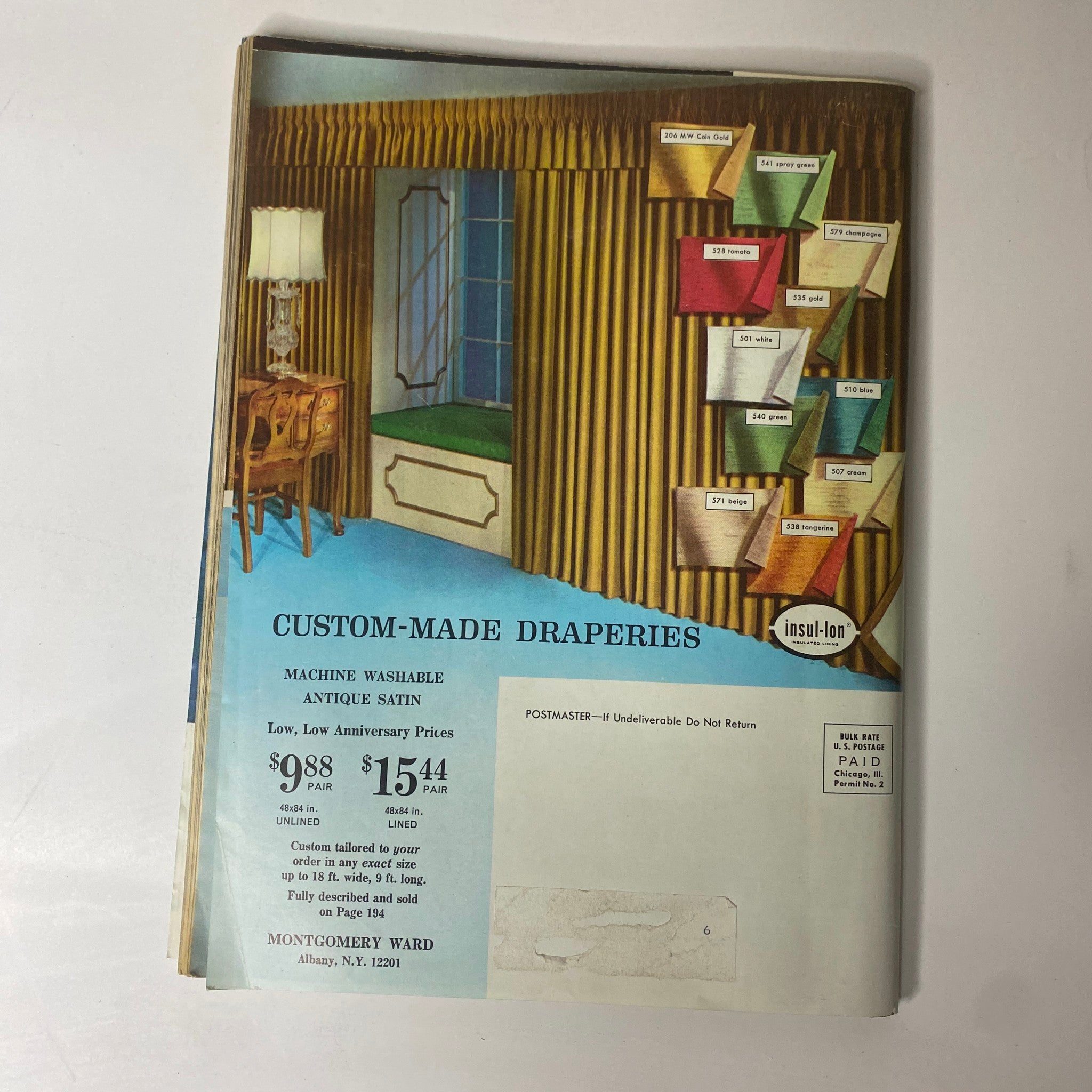 Cover page of the 1965 Montgomery Ward 93rd Anniversary Sale Catalog presenting custom-made draperies options and prices, emphasizing low anniversary sale prices.