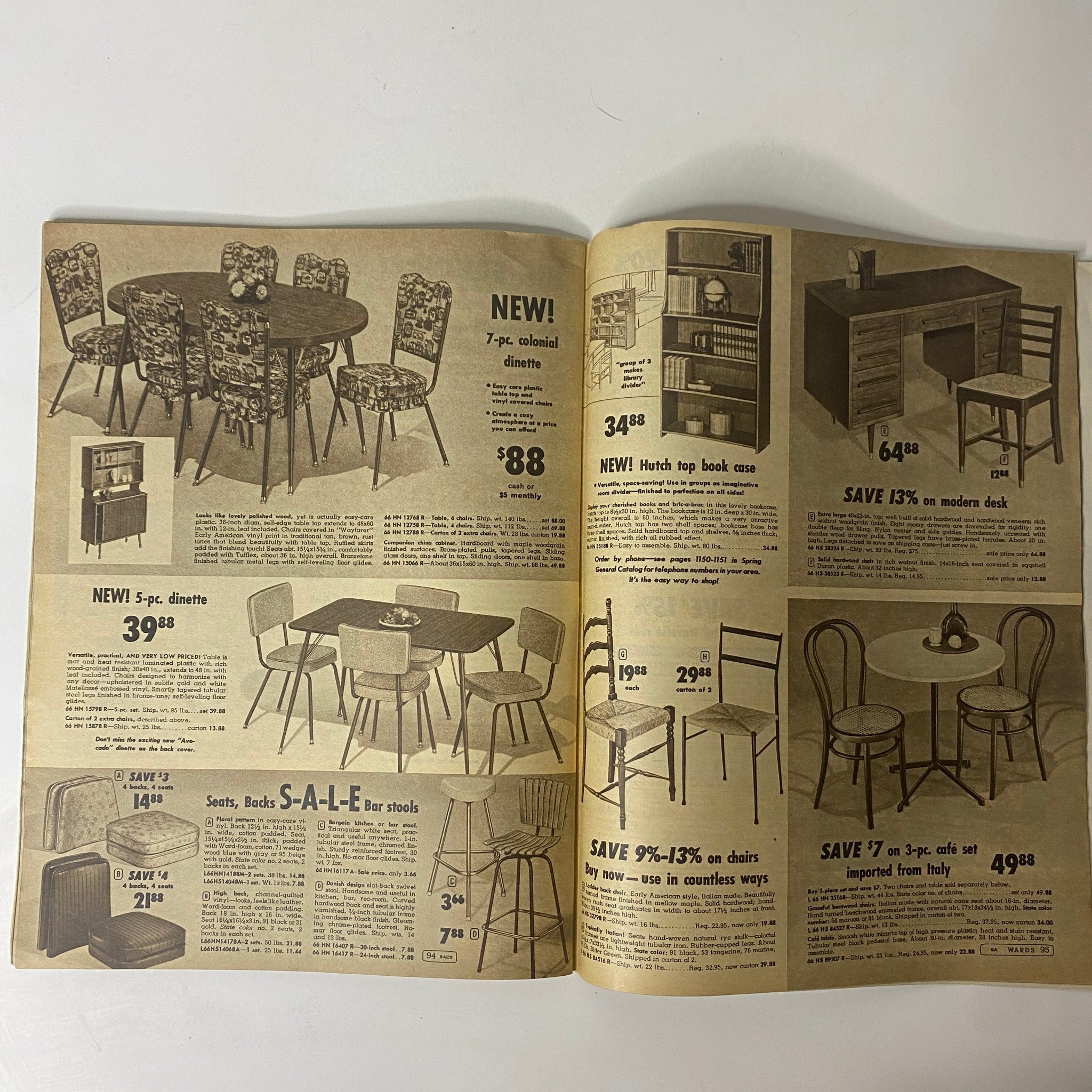 1968 Montgomery Ward Spring Sale Catalog page featuring dining furniture sets and their promotional pricing.