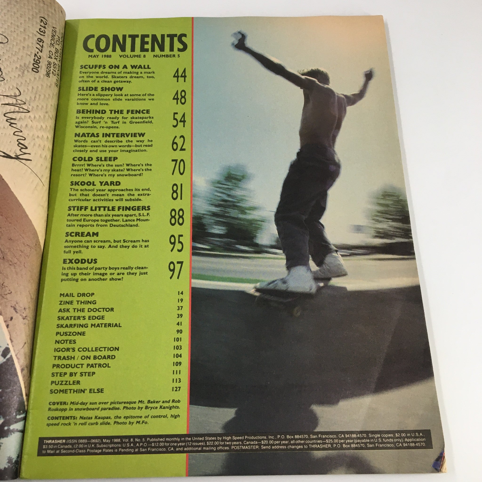 VTG Thrasher Magazine May 1988 Picturesque in Mt. Baker and Rob Roskopp No Label