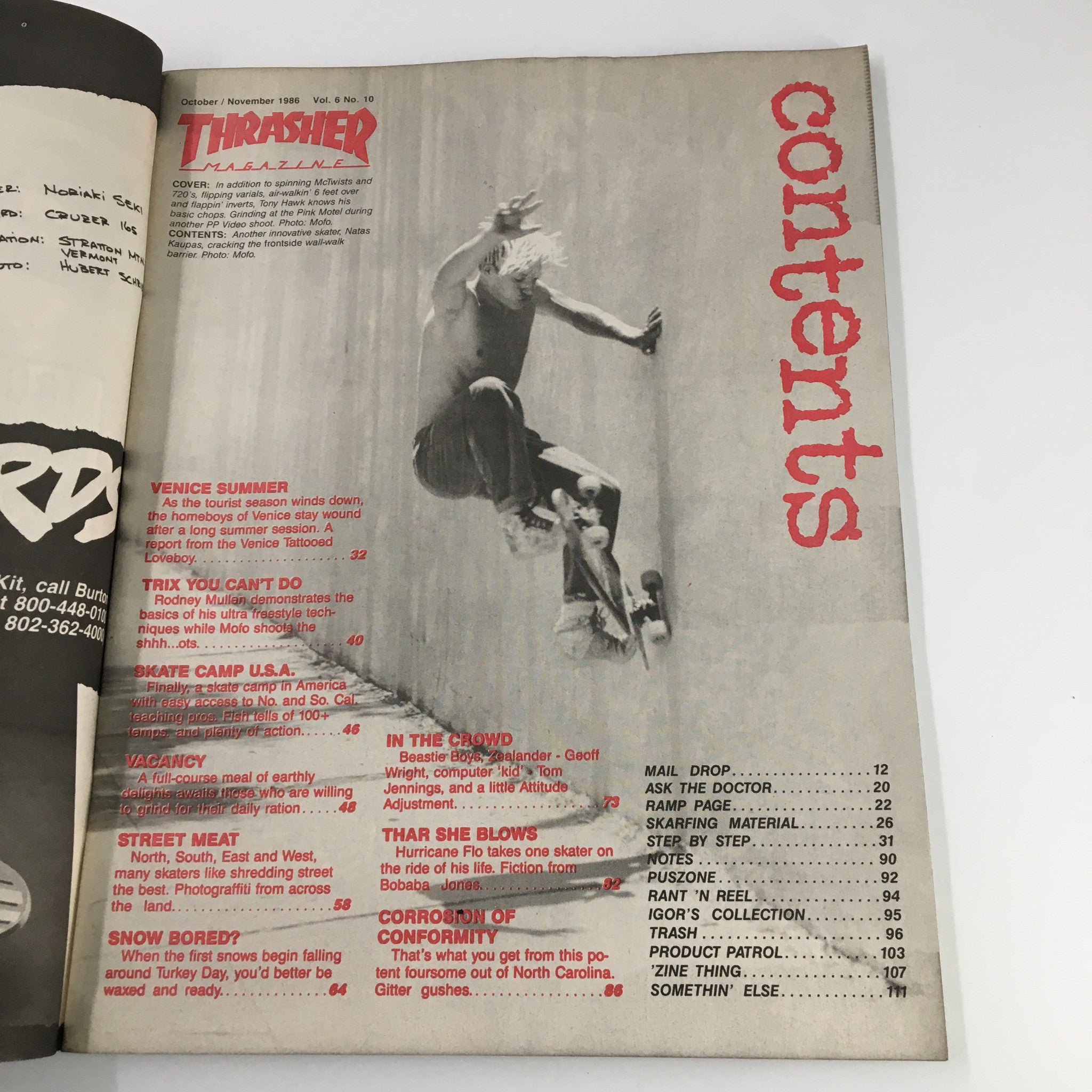 VTG Thrasher Magazine October 1986 Tony Hawk in Spinning McTwists No Label