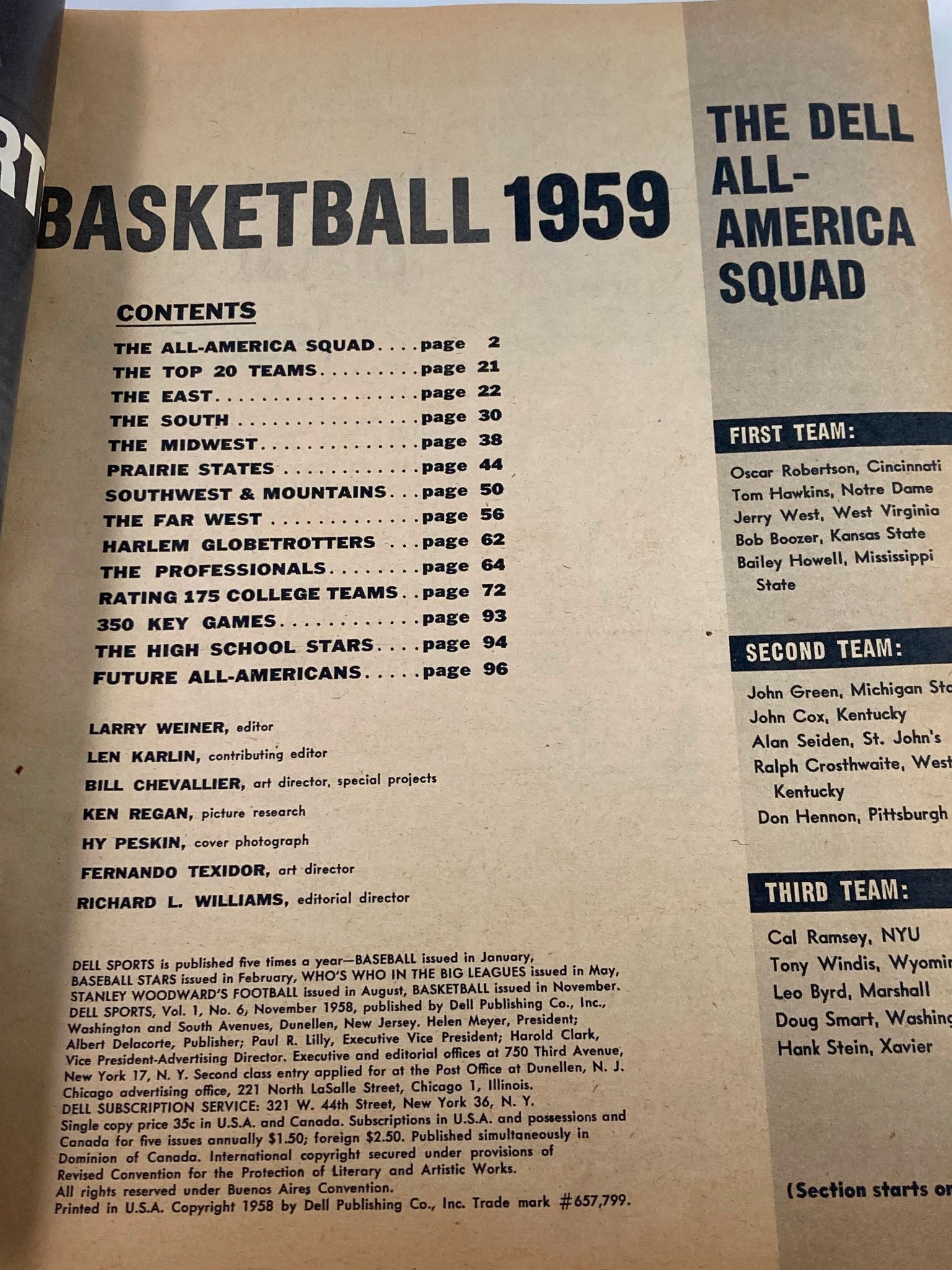 VTG Dell Sports Basketball Magazine 1959 Oscar Robertson & Boozer No Label