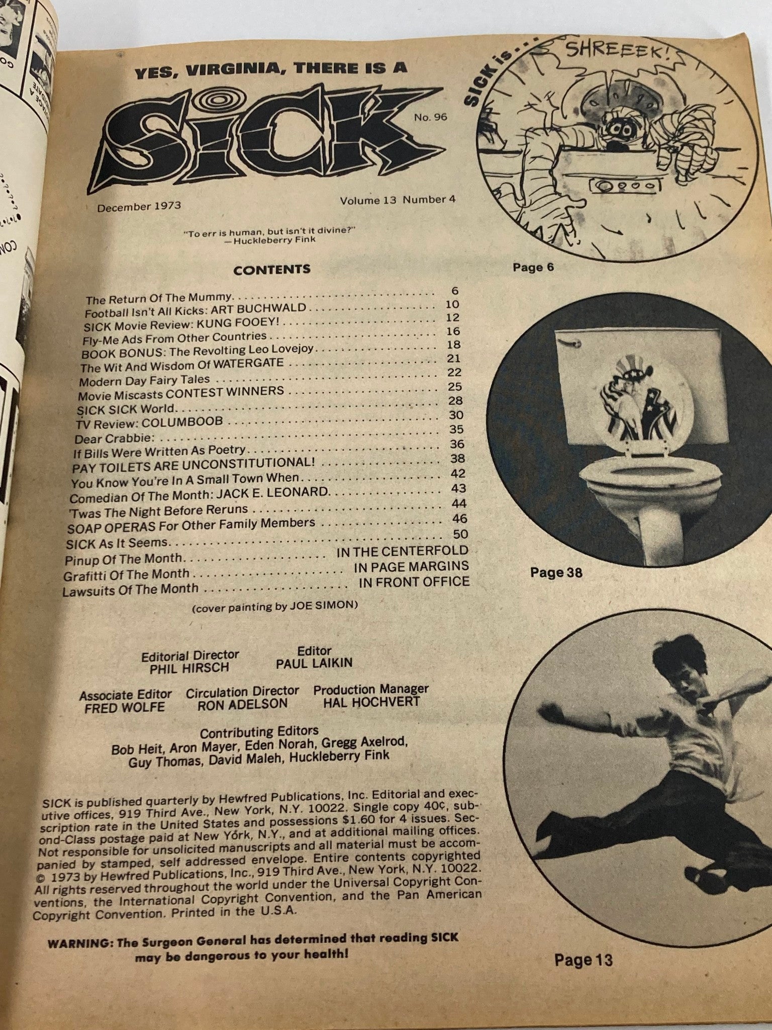 VTG Sick Magazine December 1973 Vol 13 #4 Football by Art Buchwald No Label