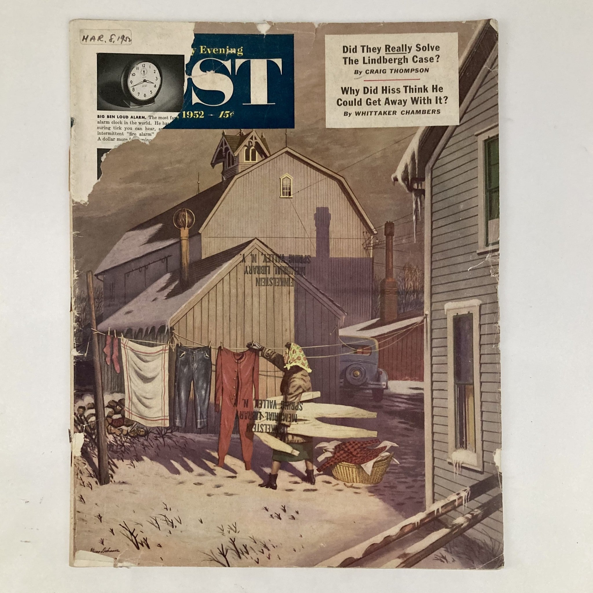 Saturday Evening Post Magazine March 8 1952 Clothesline - Dohanos GD Interior