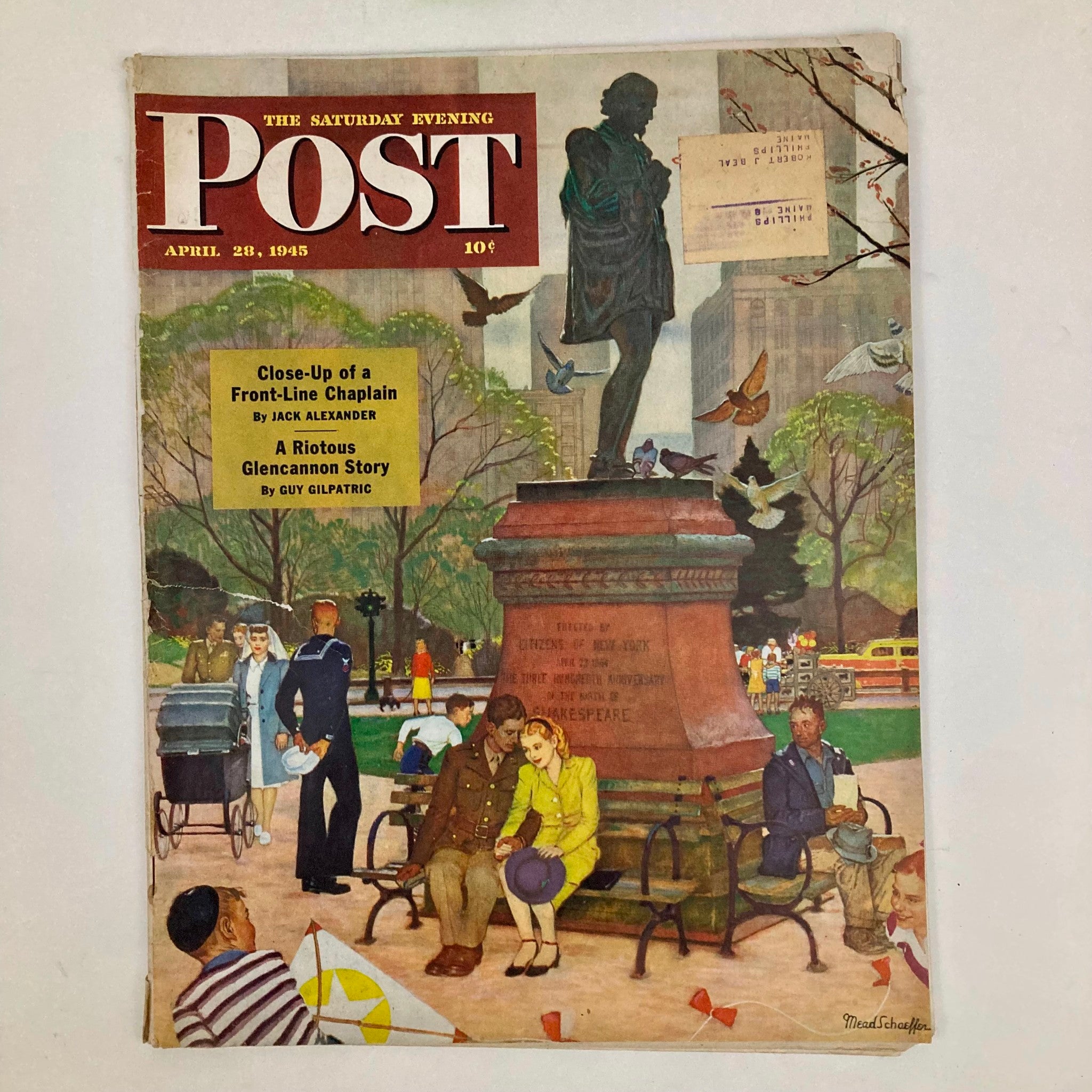 Saturday Evening Post Magazine April 28 1945 Illust Cover Schaeffer GD Interior