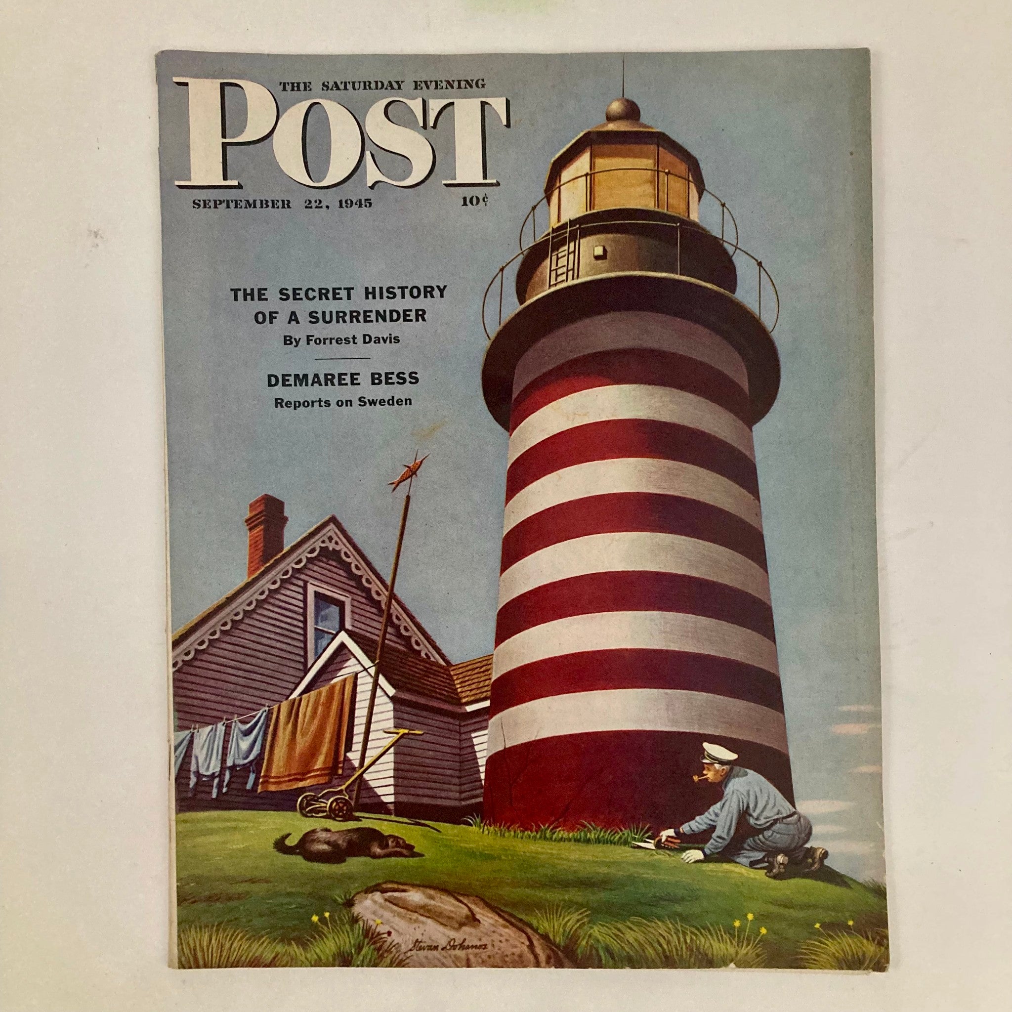 Saturday Evening Post Magazine September 22 1945 Lightbouse Dohanos No Label