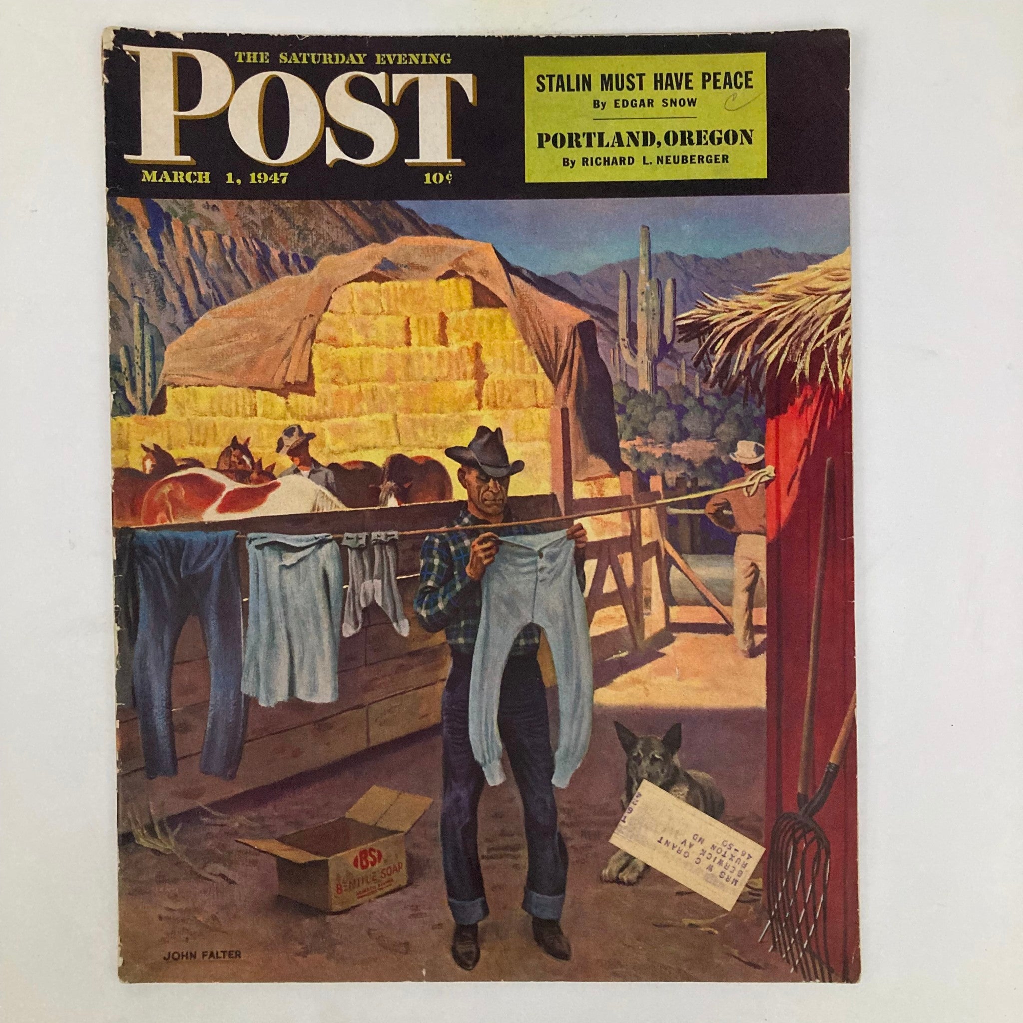 Saturday Evening Post Magazine March 1 1947 Cowboy-Laundry - John Falter