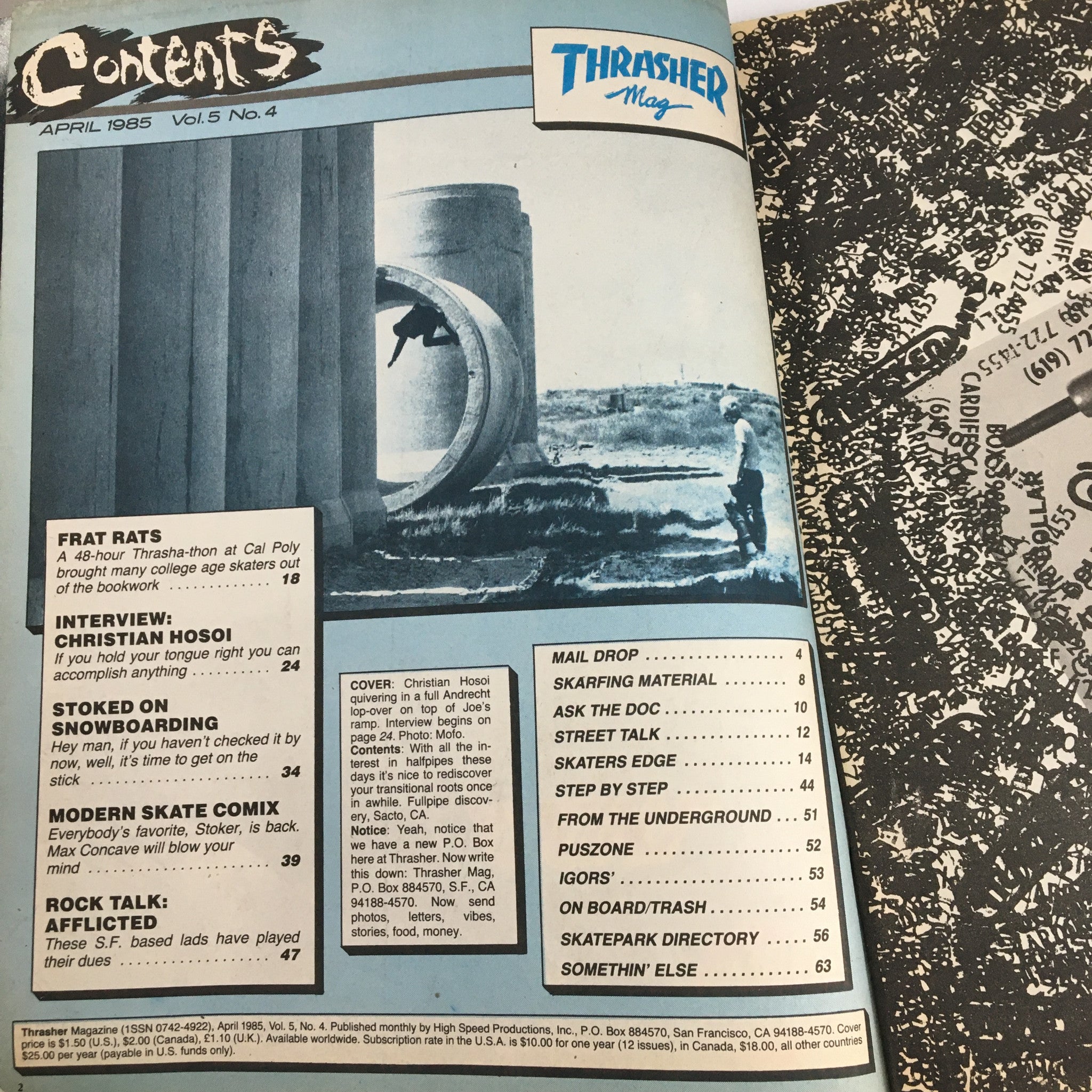 VTG Thrasher Magazine April 1985 Christian Hosoi On Top of Joe's Ramp No Label