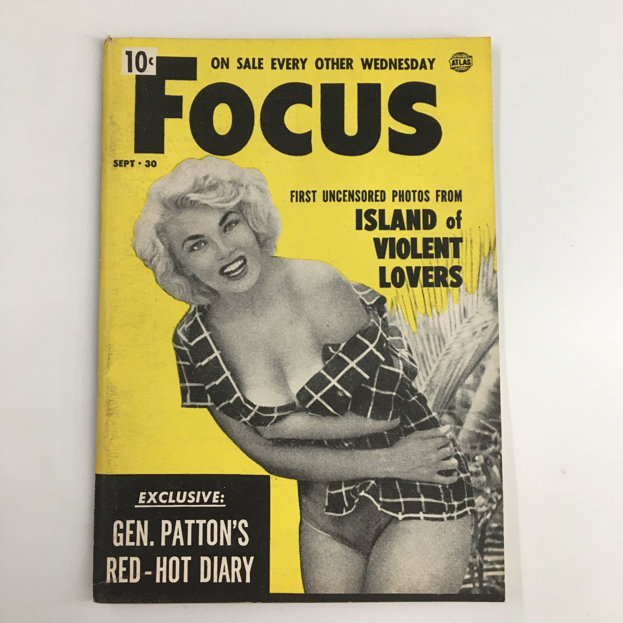 VTG Focus Magazine September 30 1953 featuring the cover story 'Island of Violent Lovers' with a vintage photograph of a woman in a checkered outfit.