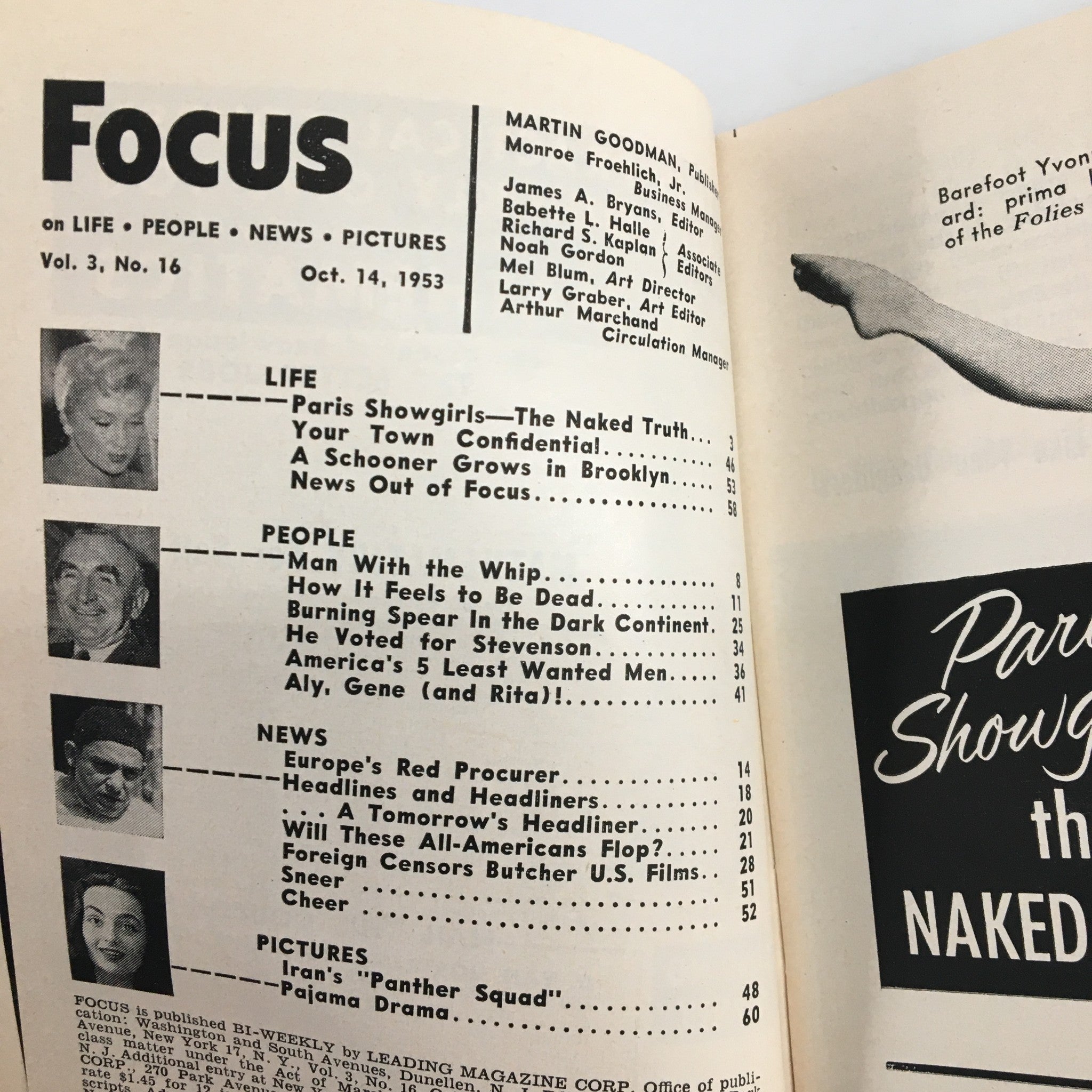 VTG Focus Magazine October 14 1953 Paris Showgirls The Naked Truth No Label