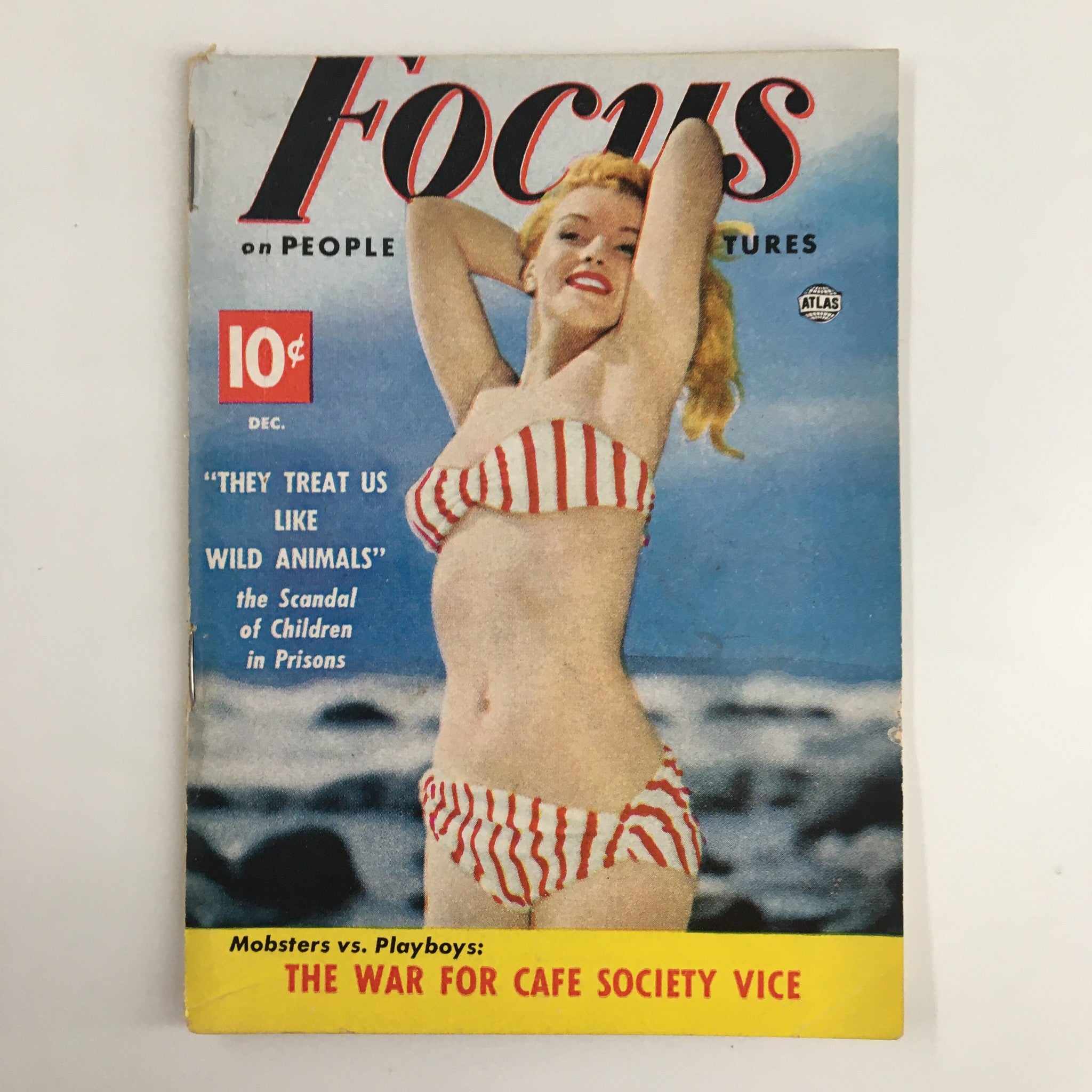 Cover of Focus Magazine, December 1952, featuring the headline 'The War for Cafe Society' with a focus on vice and Marilyn Monroe.