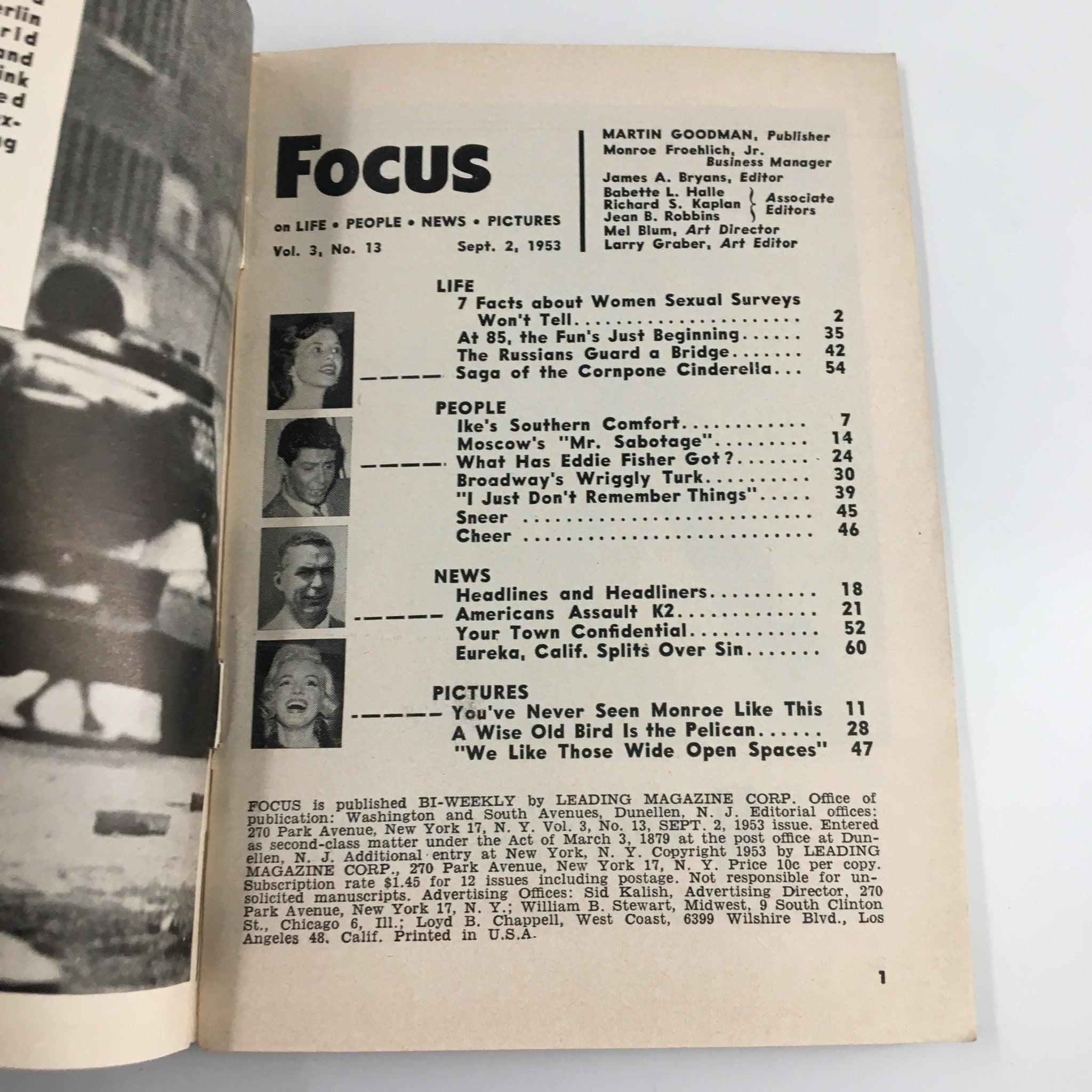 VTG Focus Magazine September 2 1953 7 Facts About Women Sexual Surveys No Label