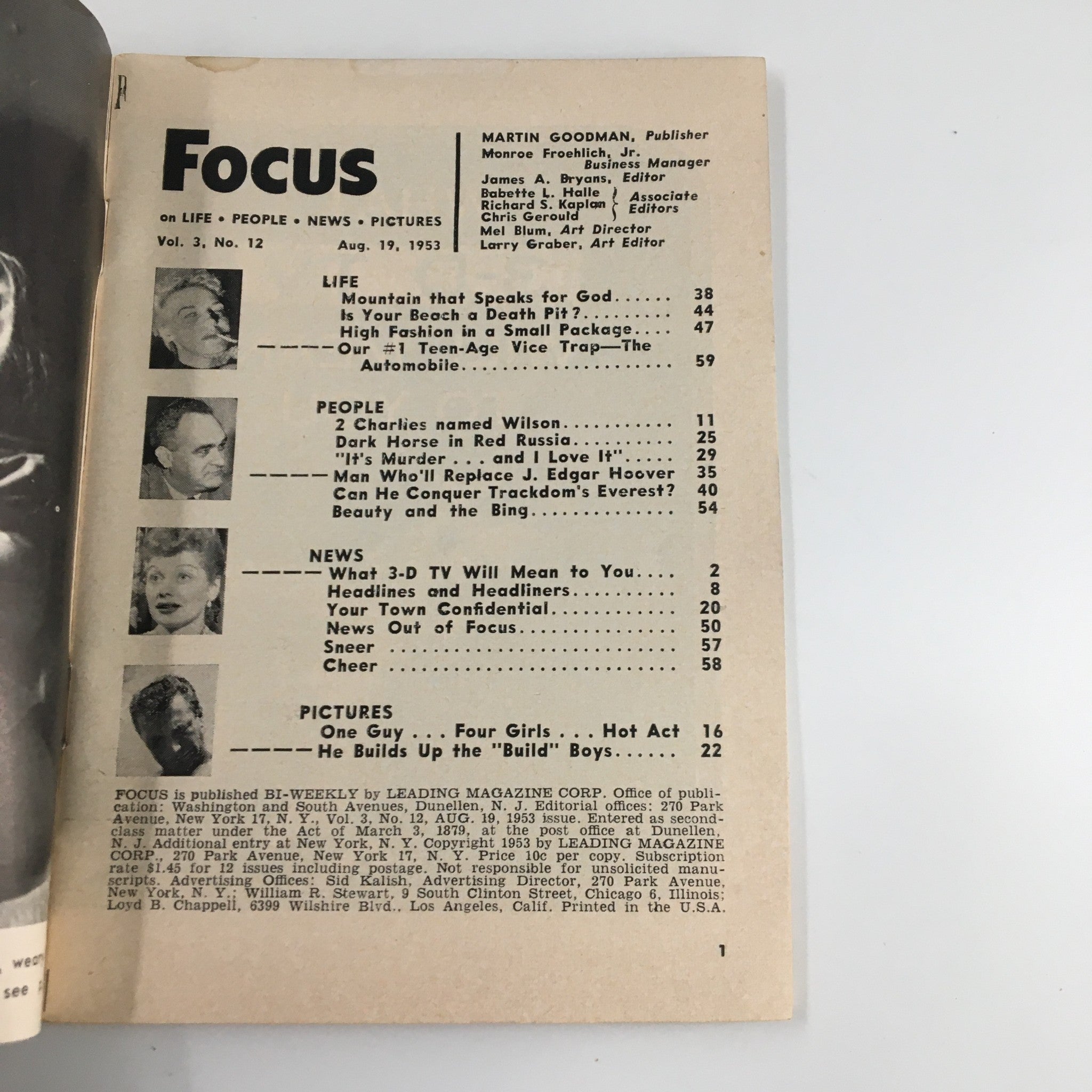 VTG Focus Magazine August 19 1953 Mona Freeman Beauty and the Bing No Label