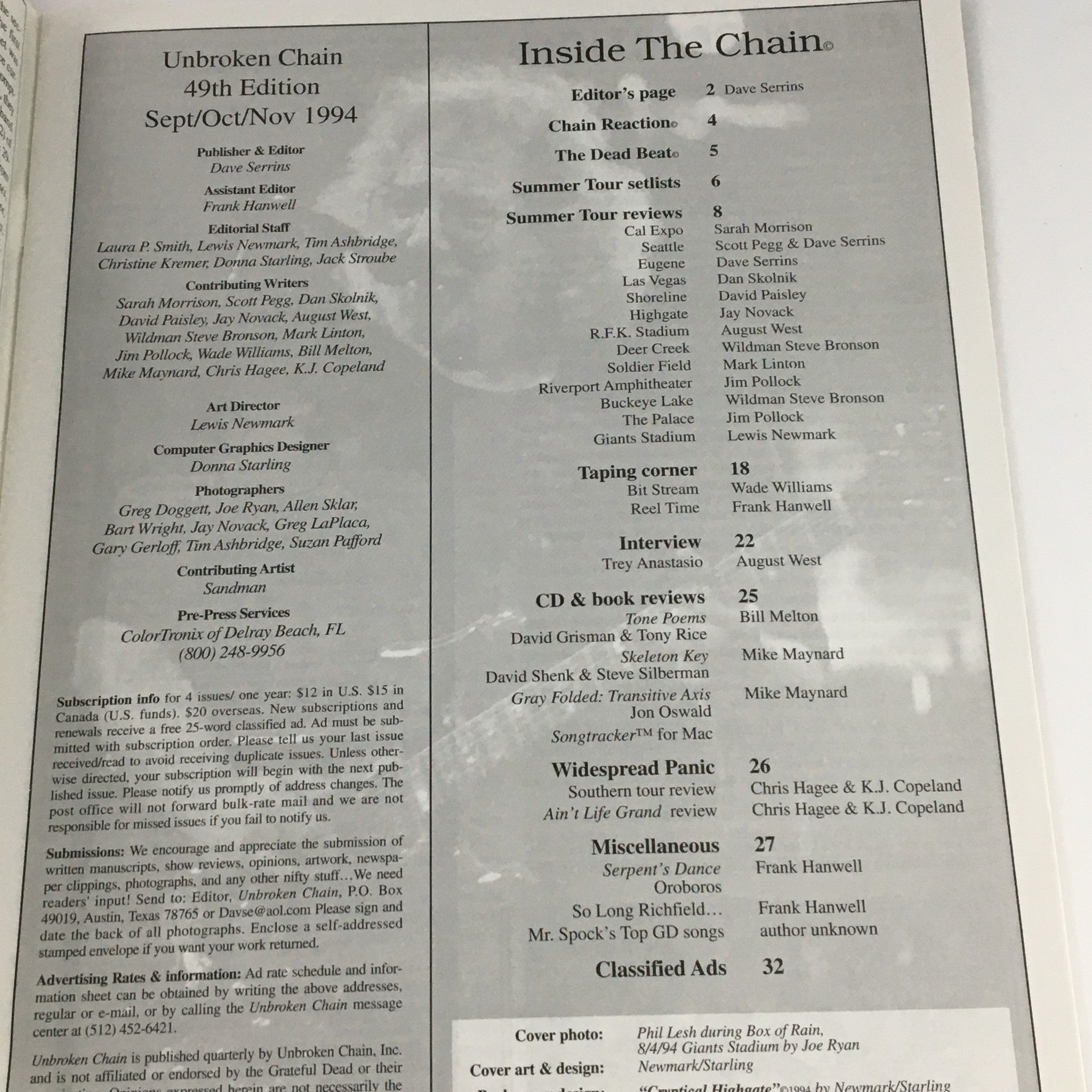 Unbroken Chain Magazine #49 September-November 1994 Phil Lesh During Box of Rain