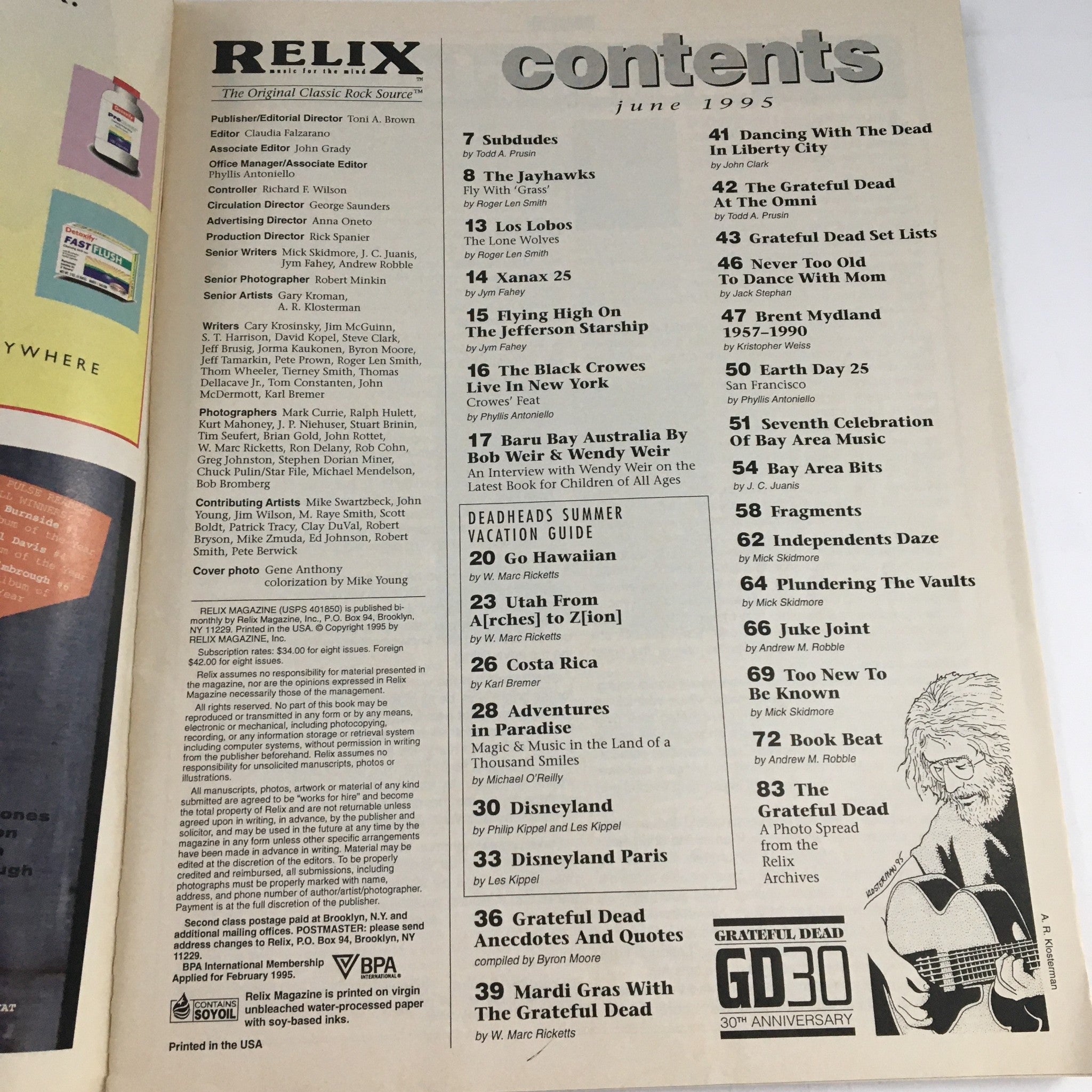 Relix Magazine June 1995 Vol 22 #3 Gene Anthony & Jefferson Starship & Los Lobos