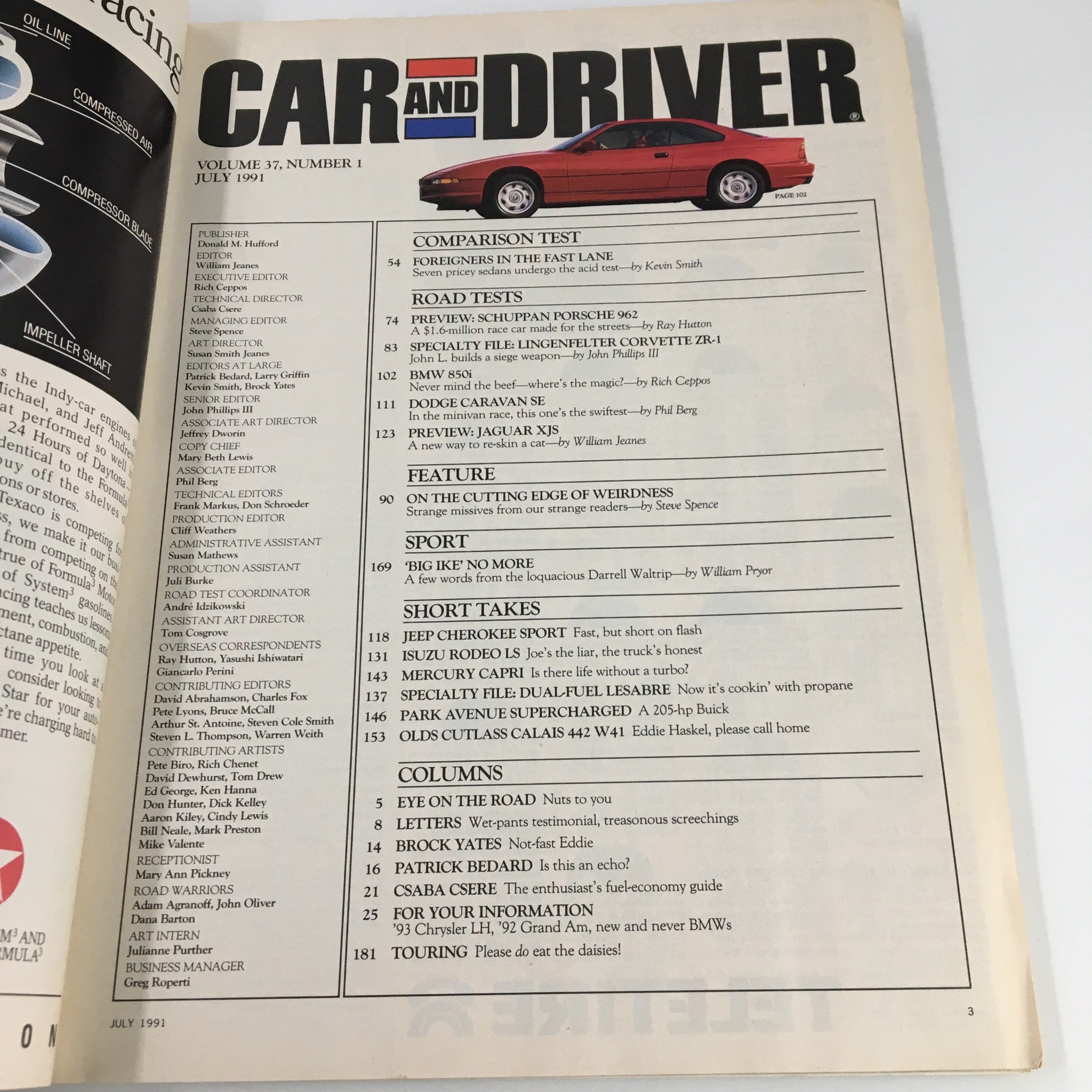 Car and Driver Magazine July 1991 A Preview of Schuppan Porsche 962