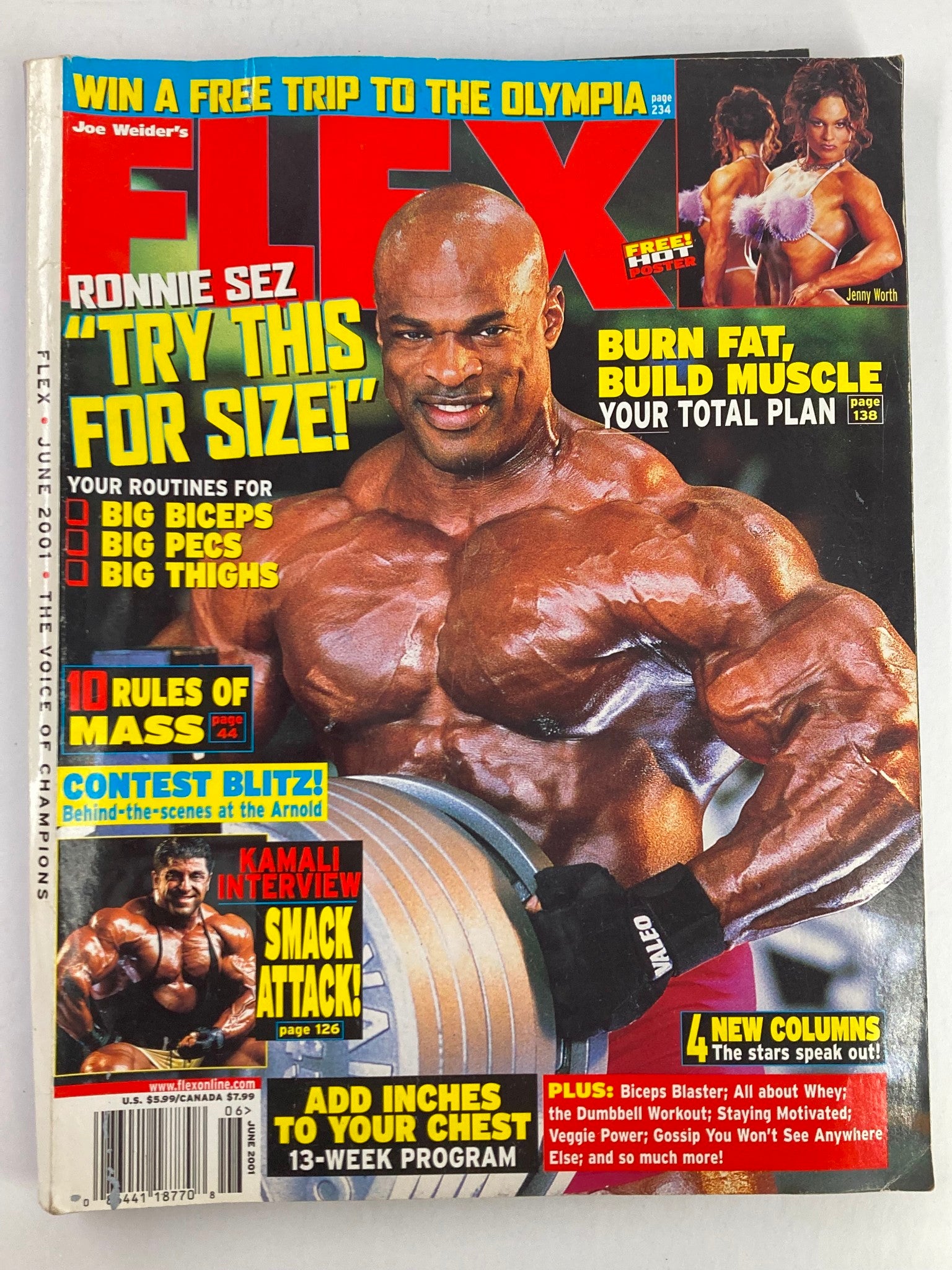 Flex Magazine June 2001 Vol 19 #4 Ronnie Coleman & King Kamali w Poster No Label