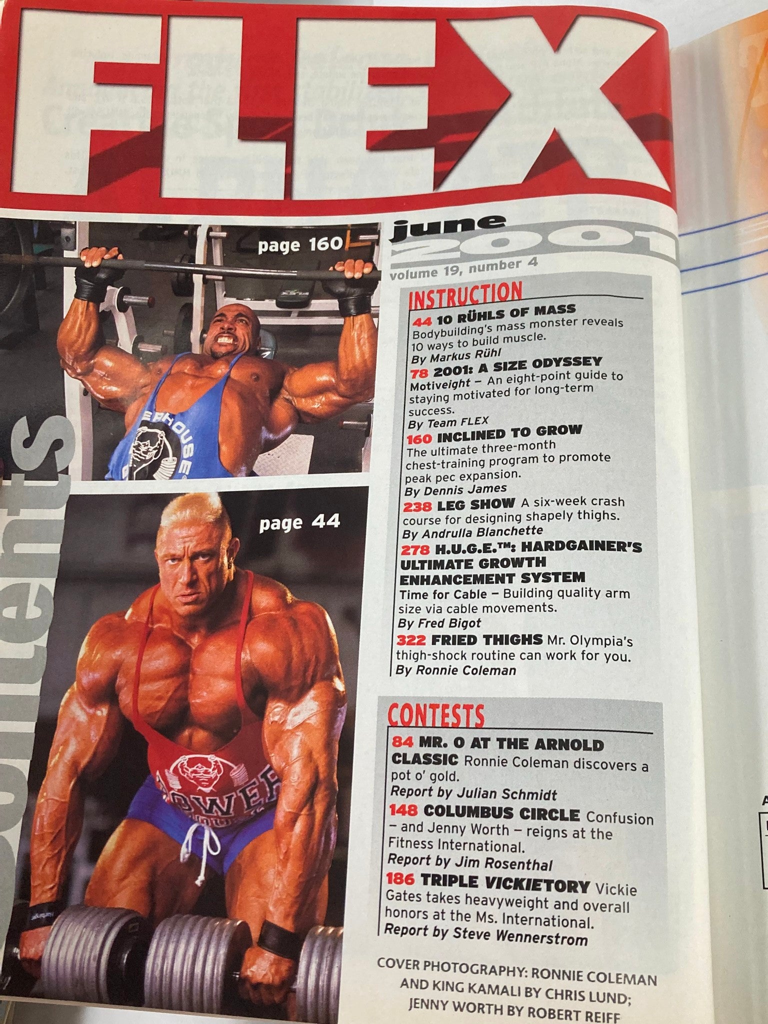 Flex Magazine June 2001 Vol 19 #4 Ronnie Coleman & King Kamali w Poster No Label