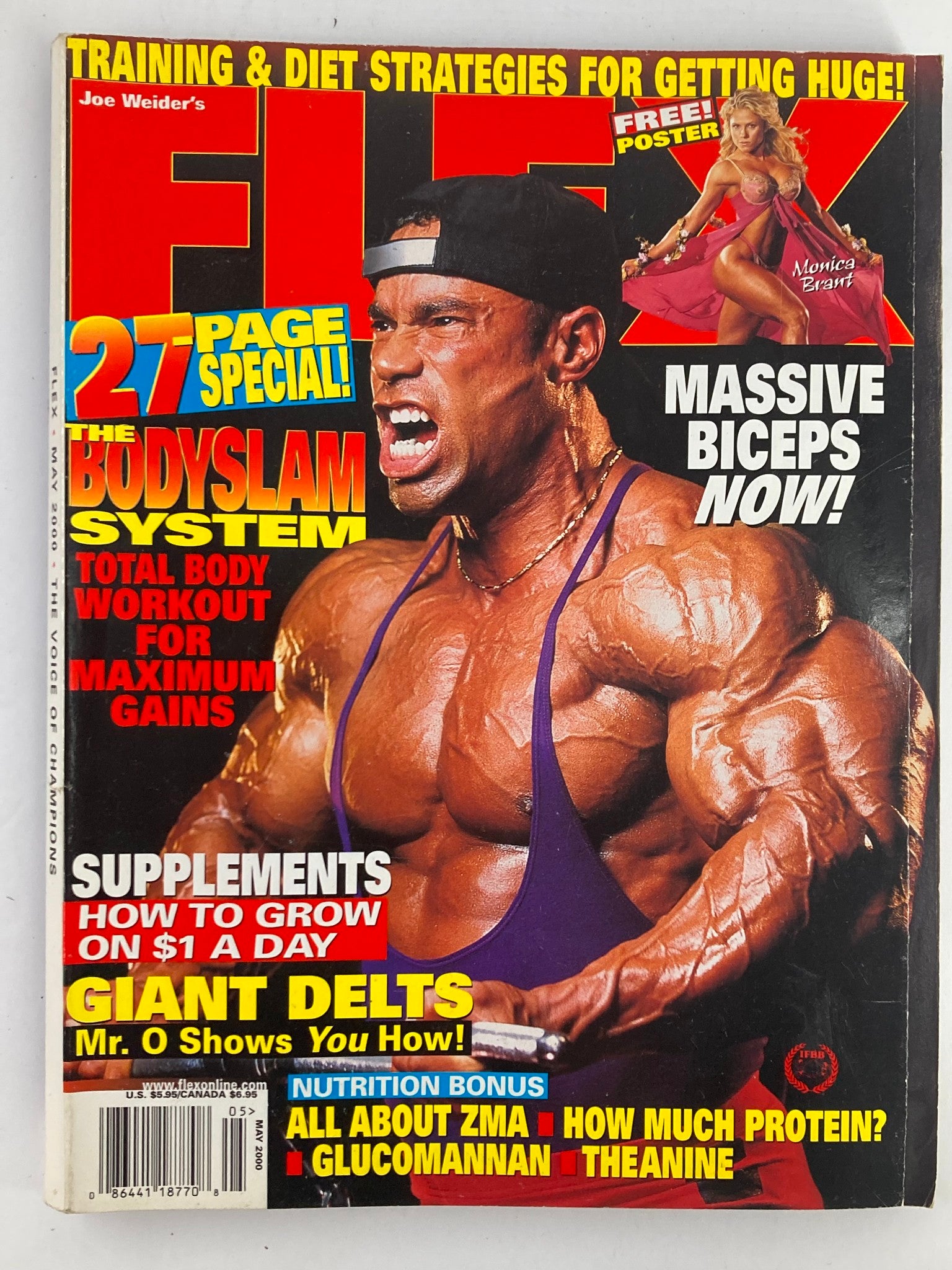 Flex Magazine May 2000 The Bodyslam System & Monica Brant w Poster No Label