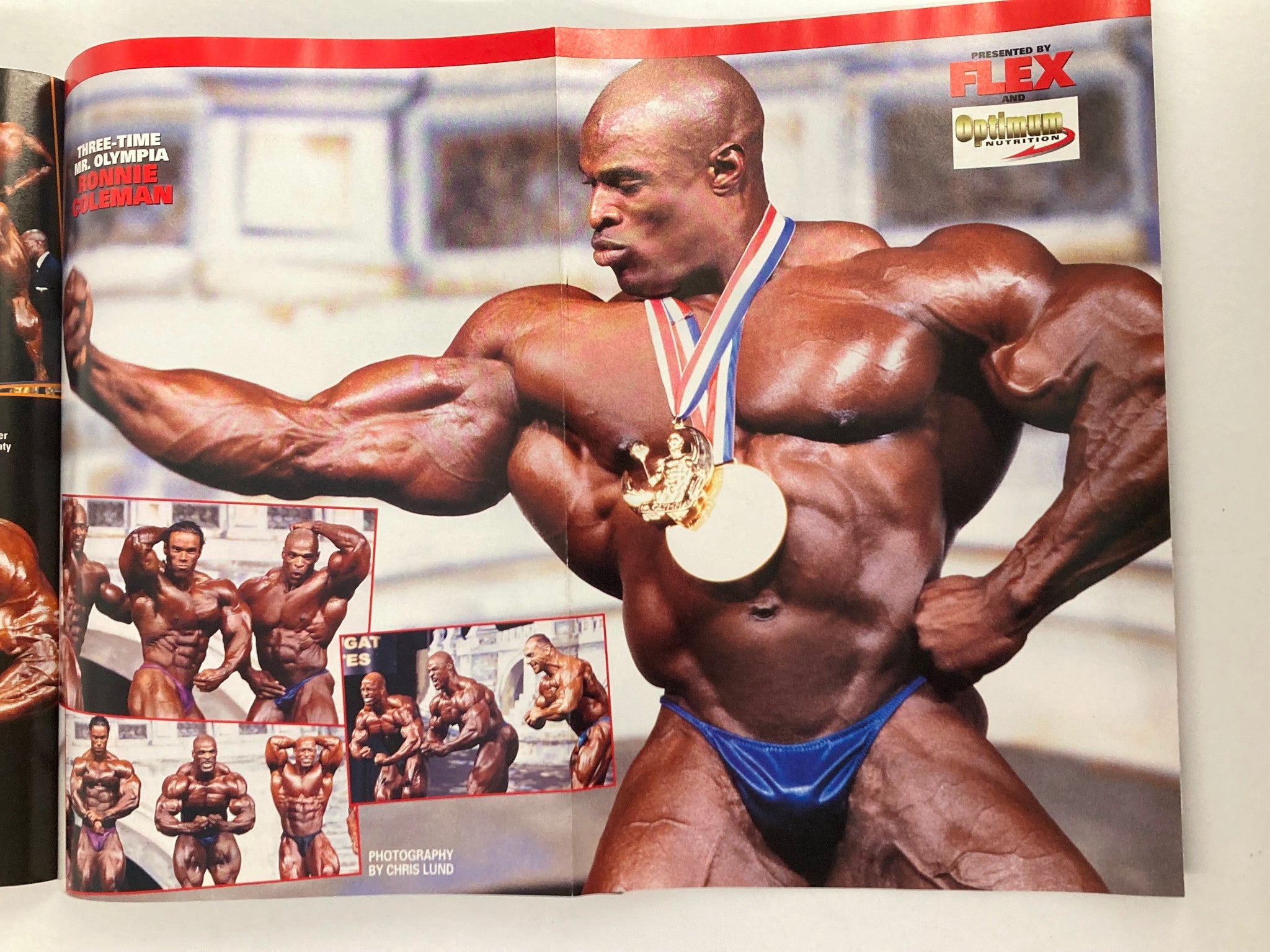 Feature article page from Flex Magazine January 2001 Vol 18 #21, featuring Ronnie Coleman with a gold medal and discussing his bodybuilding achievements.