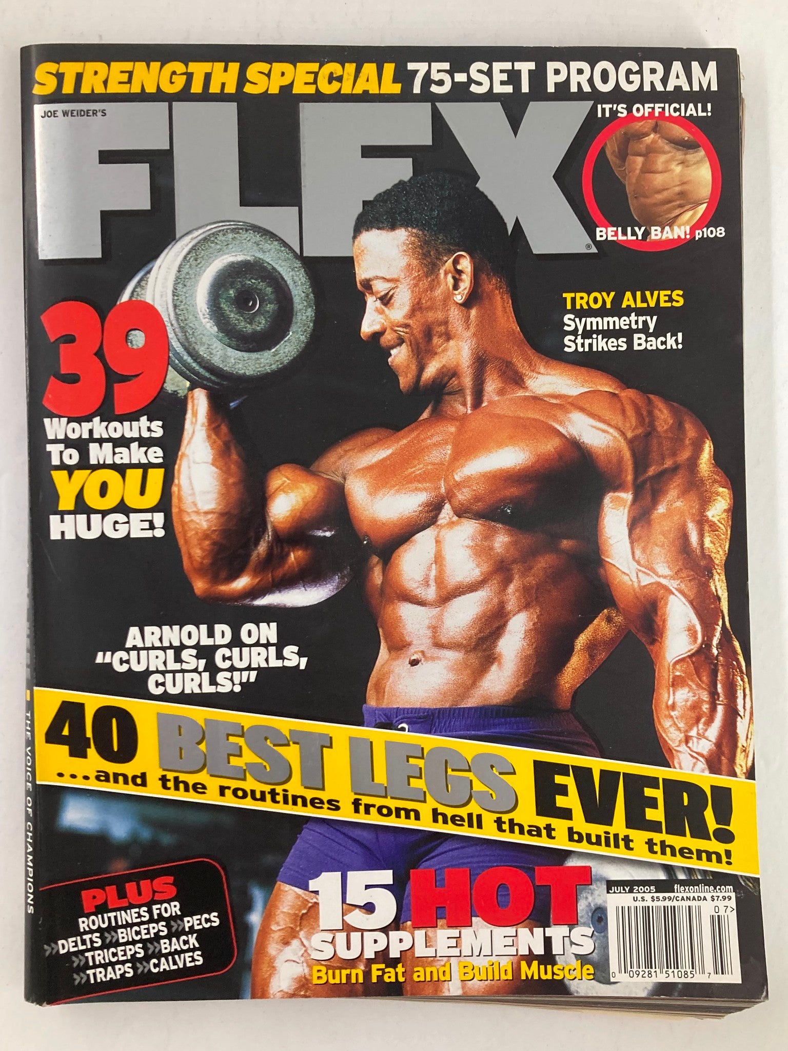 Flex Magazine July 2005 Vol 23 #5 Troy Alves & Arnold Schwarzenegger No Label