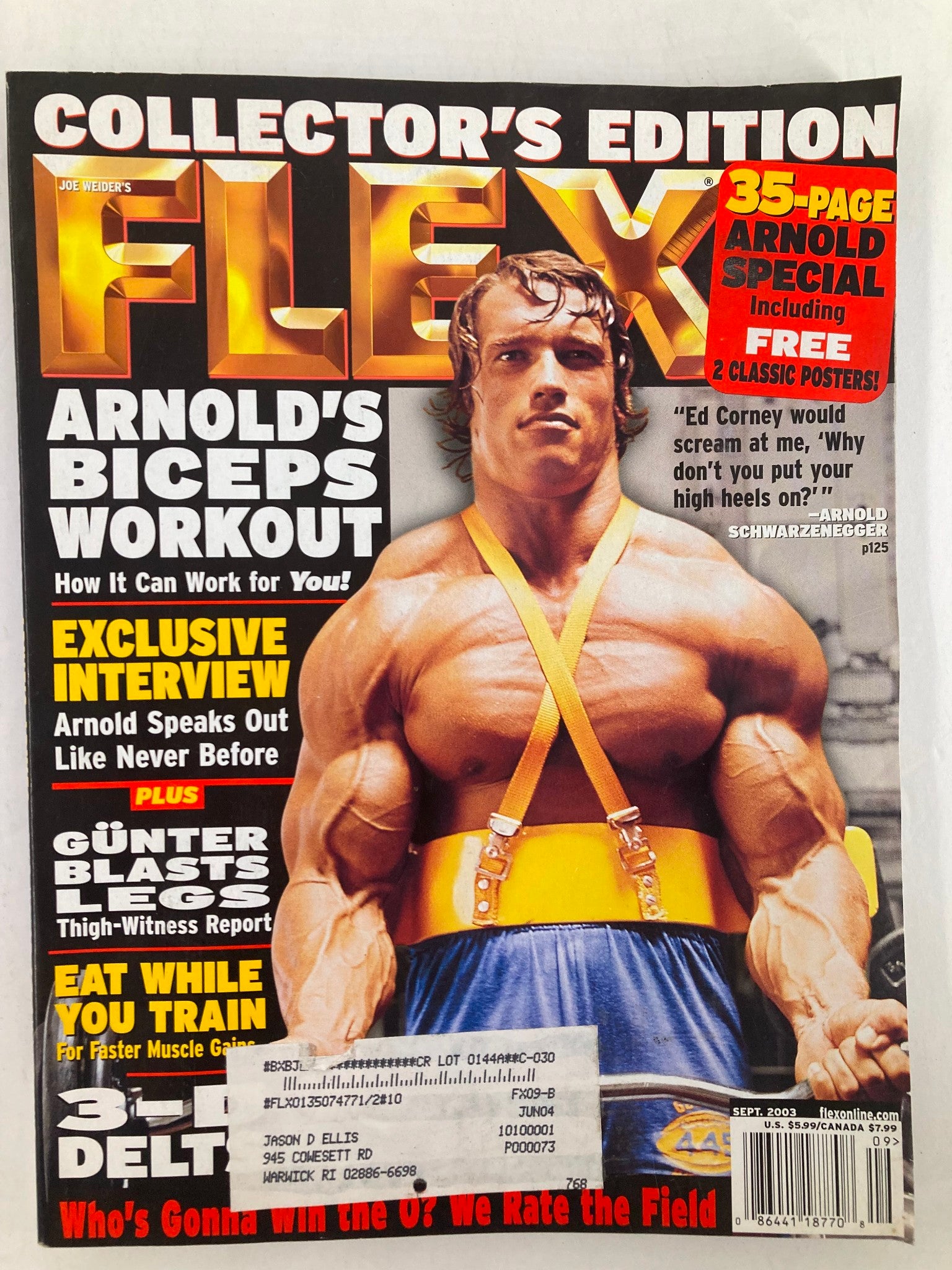 Flex Magazine September 2003 Vol 21 #7 Arnold Schwarzenegger w Poster