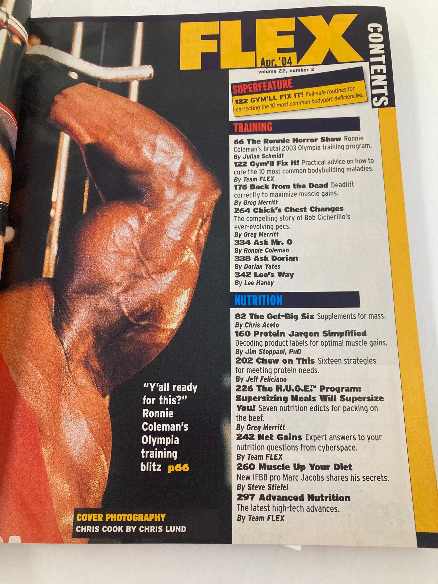 Flex Magazine April 2004 Vol 22 #2 Chris Cook and Ronnie Coleman w Poster