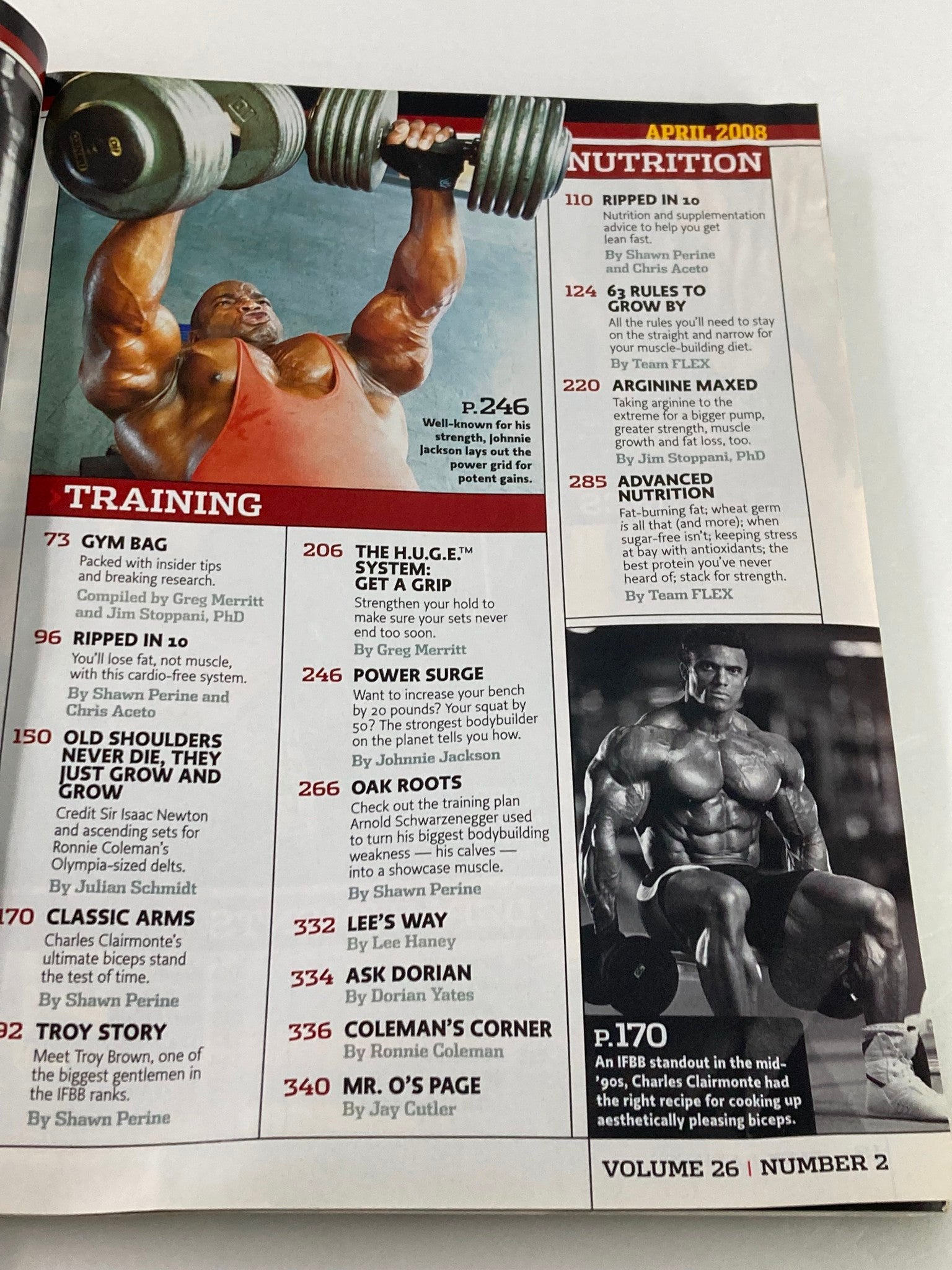 Flex Magazine April 2008 Vol 26 #2 Charles Clairmonte & Johnnie Jackson No Label