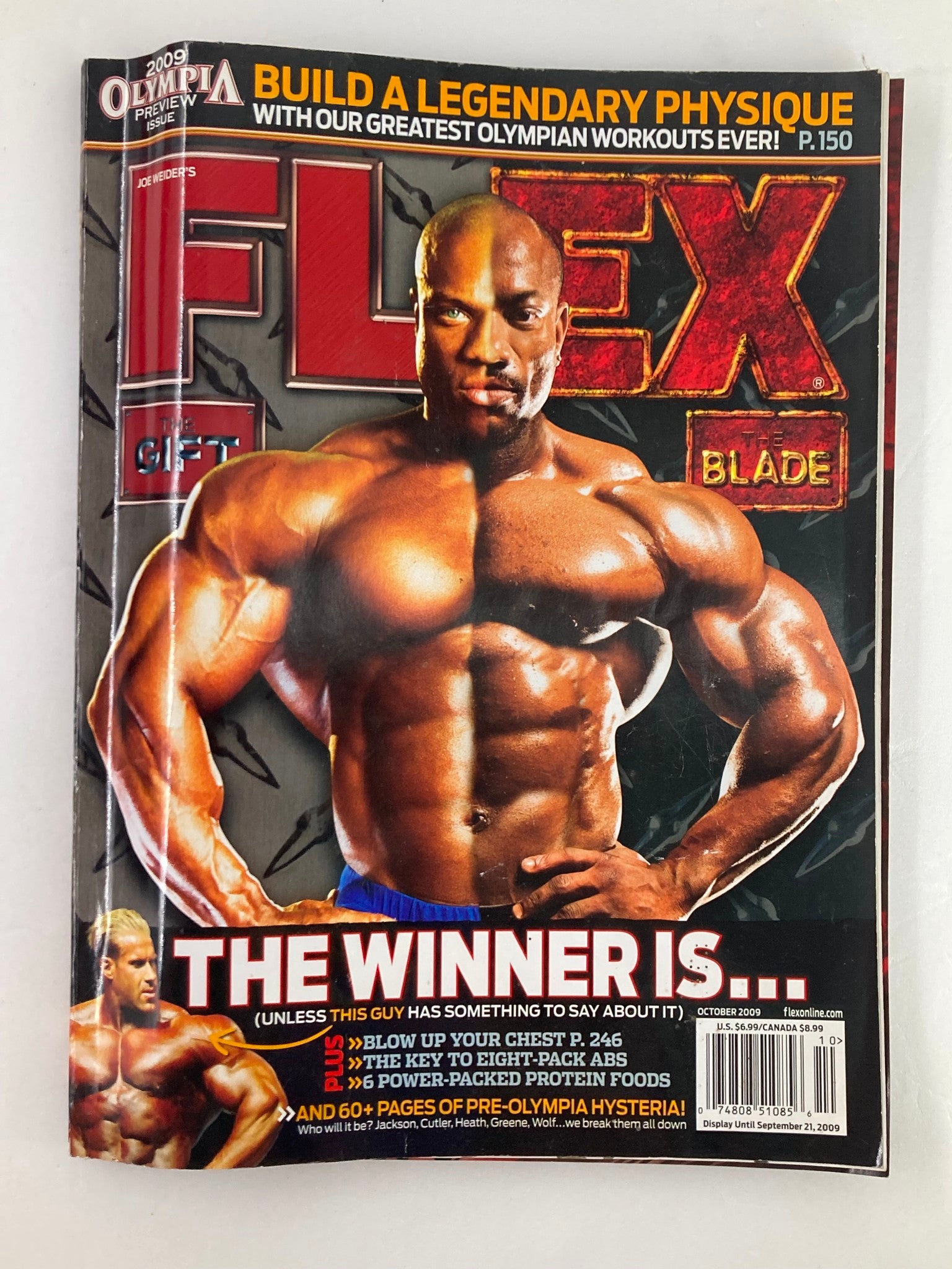 Flex Magazine October 2009 cover featuring Phil Heath, Dexter Jackson, and Jay Cutler, showcasing bodybuilding excellence and competitive spirit.