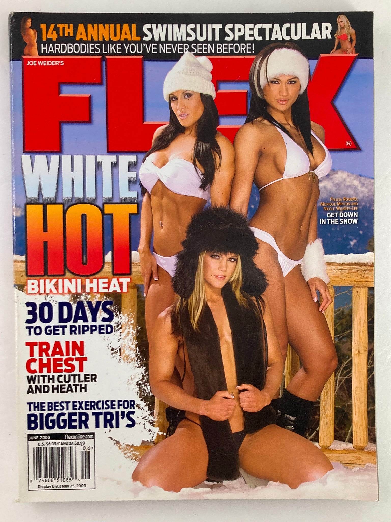 Flex Magazine June 2009 cover featuring models in bikinis showcasing fitness and summer fashion.