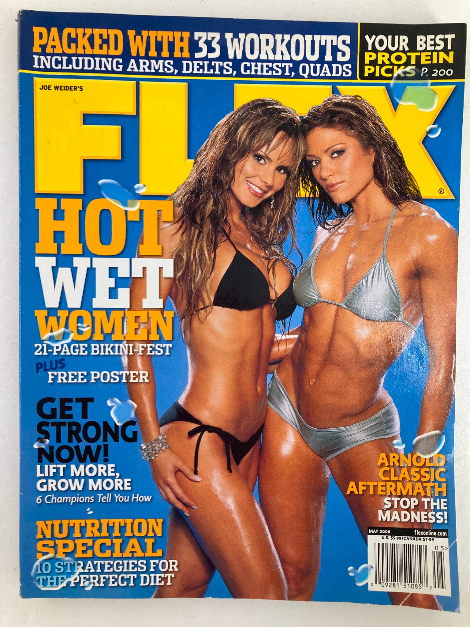 Flex Magazine May 2006 Volume 24 #3 featuring Mary Lado and Valerie Waugaman on the cover in bikinis, showcasing fitness and wellness culture from the mid-2000s, includes a free poster.
