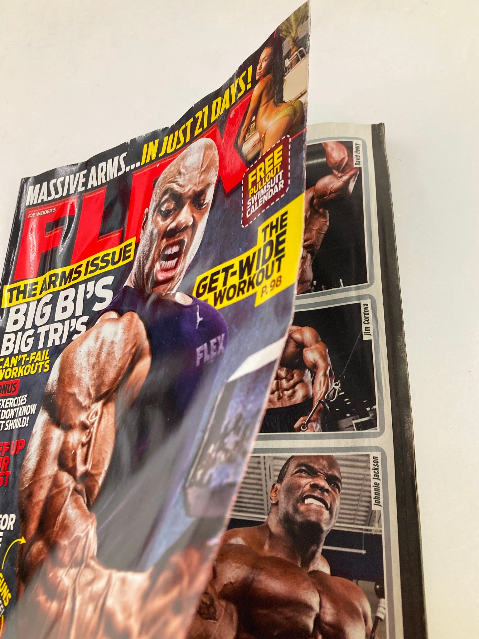 Flex Magazine January 2011 cover featuring dramatic bodybuilding imagery and promotional content.