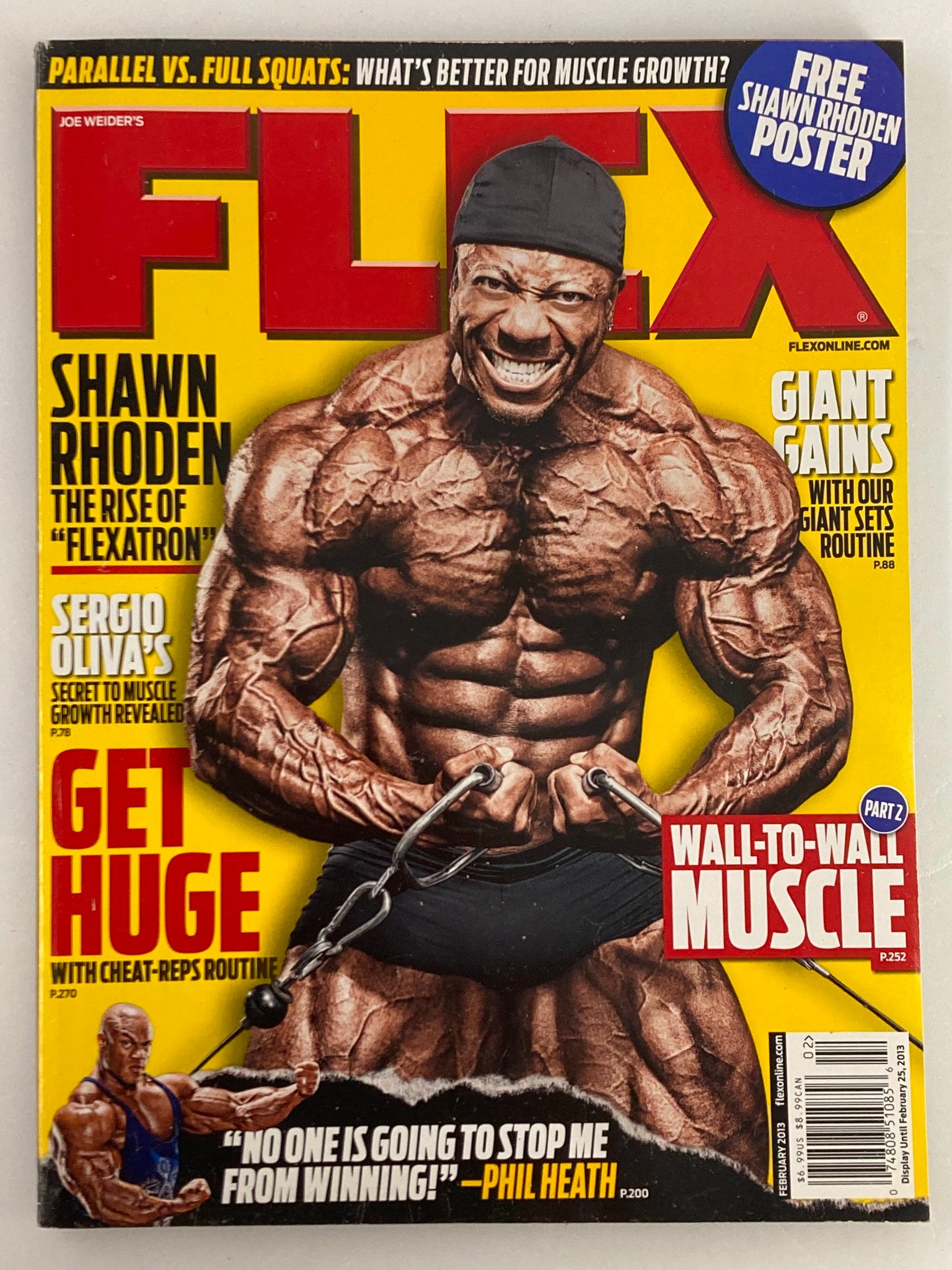 Cover of Flex Magazine featuring Shawn Rhoden, contrasting with the July 2012 issue's theme, presenting a competitive bodybuilding scene.