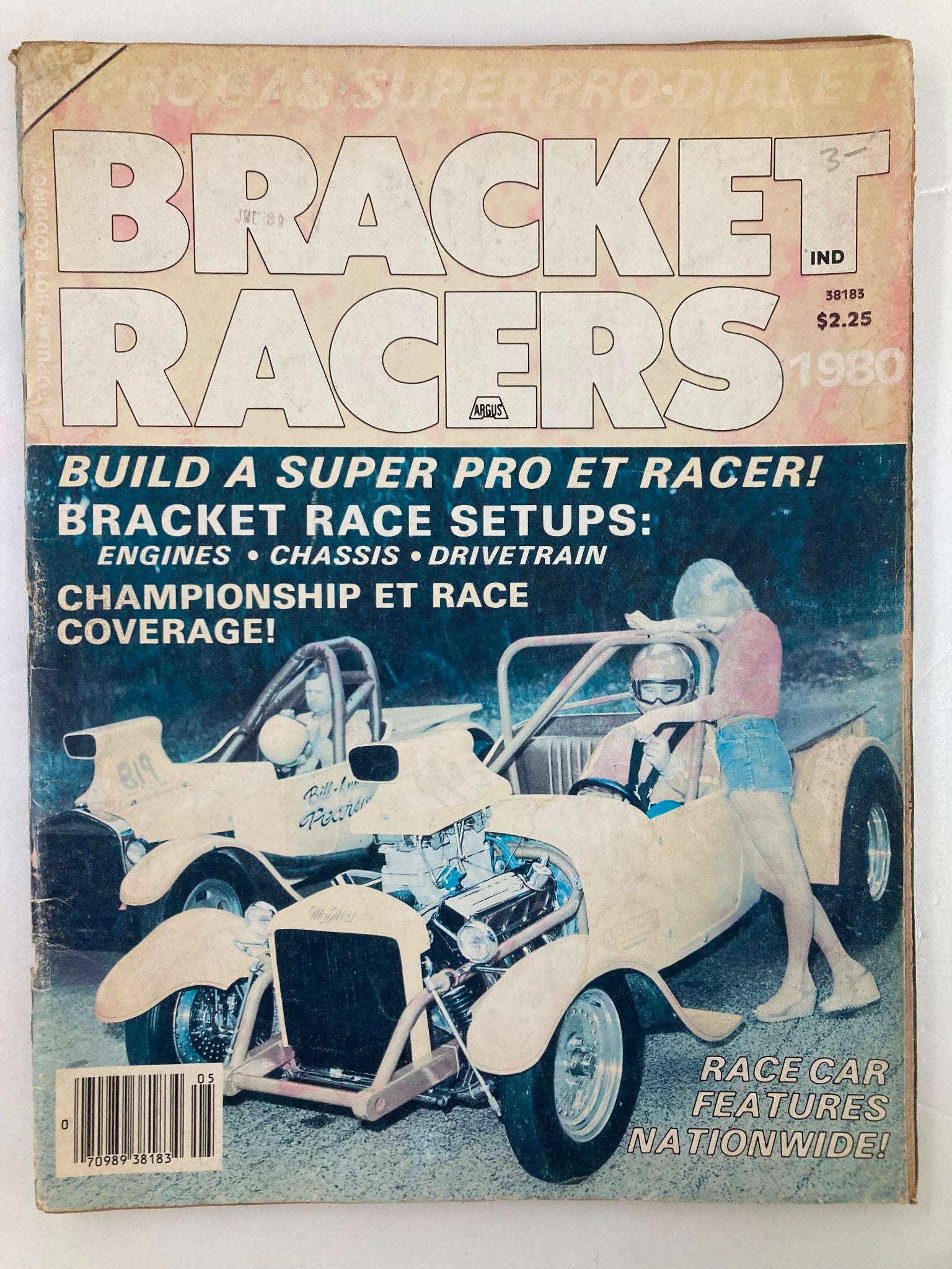 VTG Bracket Racers Magazine 1980 cover featuring details on building a Super Pro ET racer, showcasing drag racing themes with images of race cars and enthusiasts.