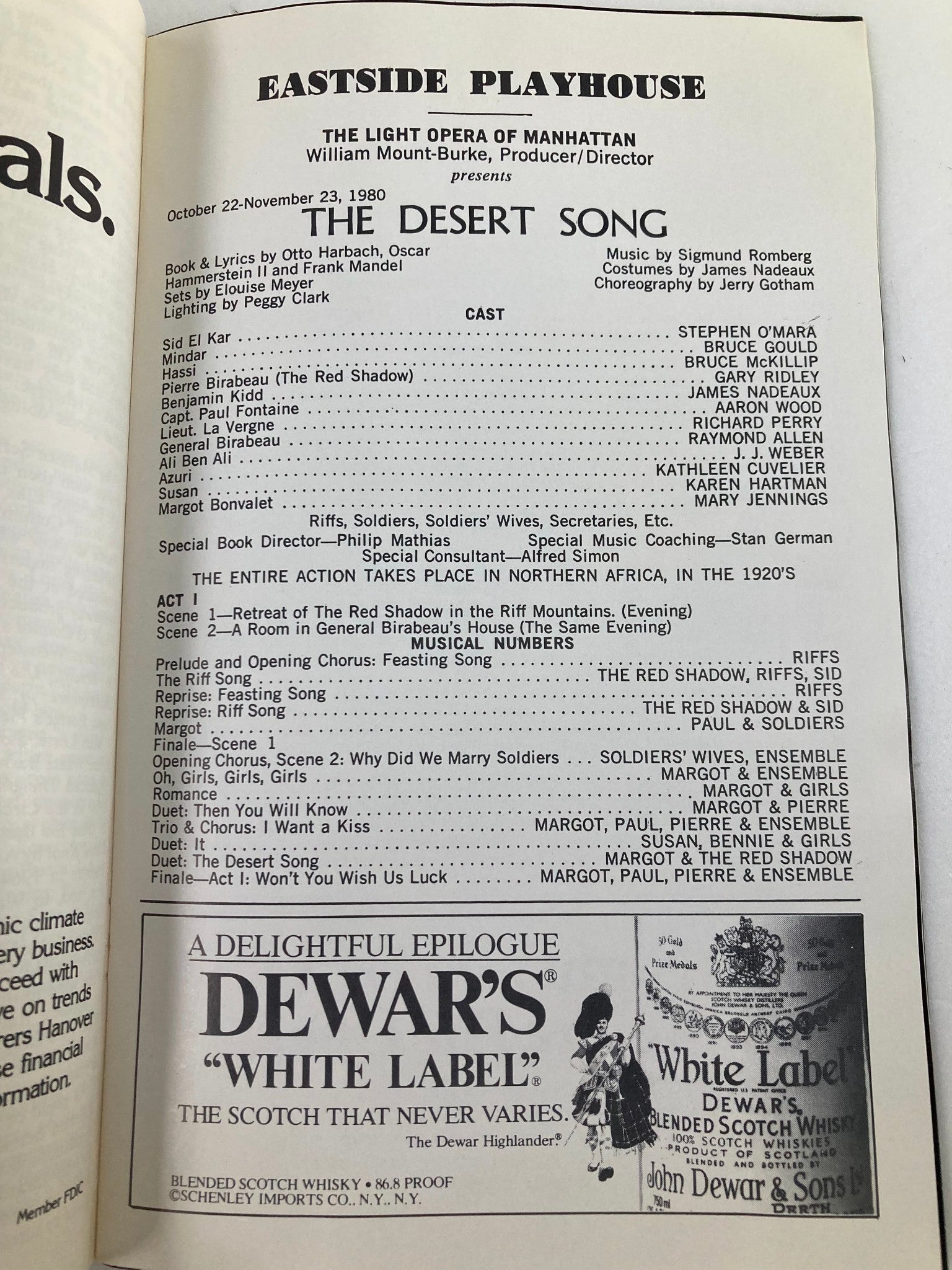 1980 Showbill Eastside Playhouse Stephen O'Mara, Bruce Gould in The Desert Song