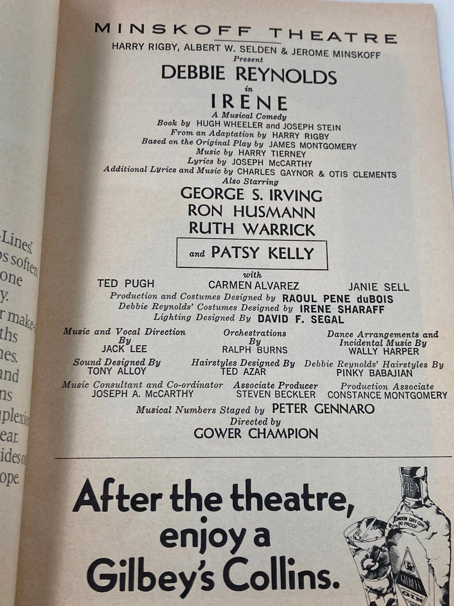 1973 Playbill Minskoff Theatre Debbie Reynolds, Patsky Kelly in Irene