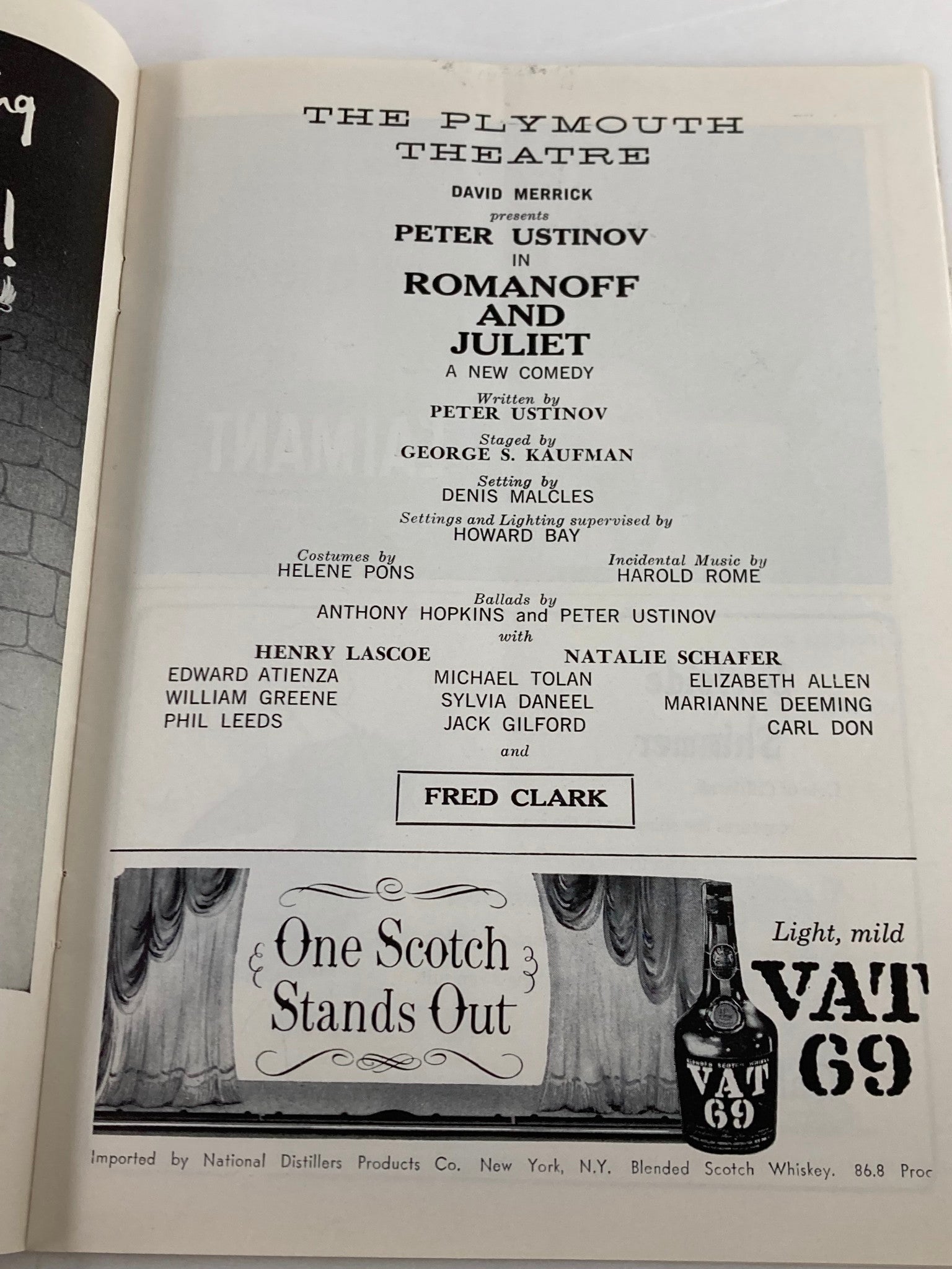 1958 Playbill The Plymouth Theatre Peter Ustinov in Romanoff and Juliet