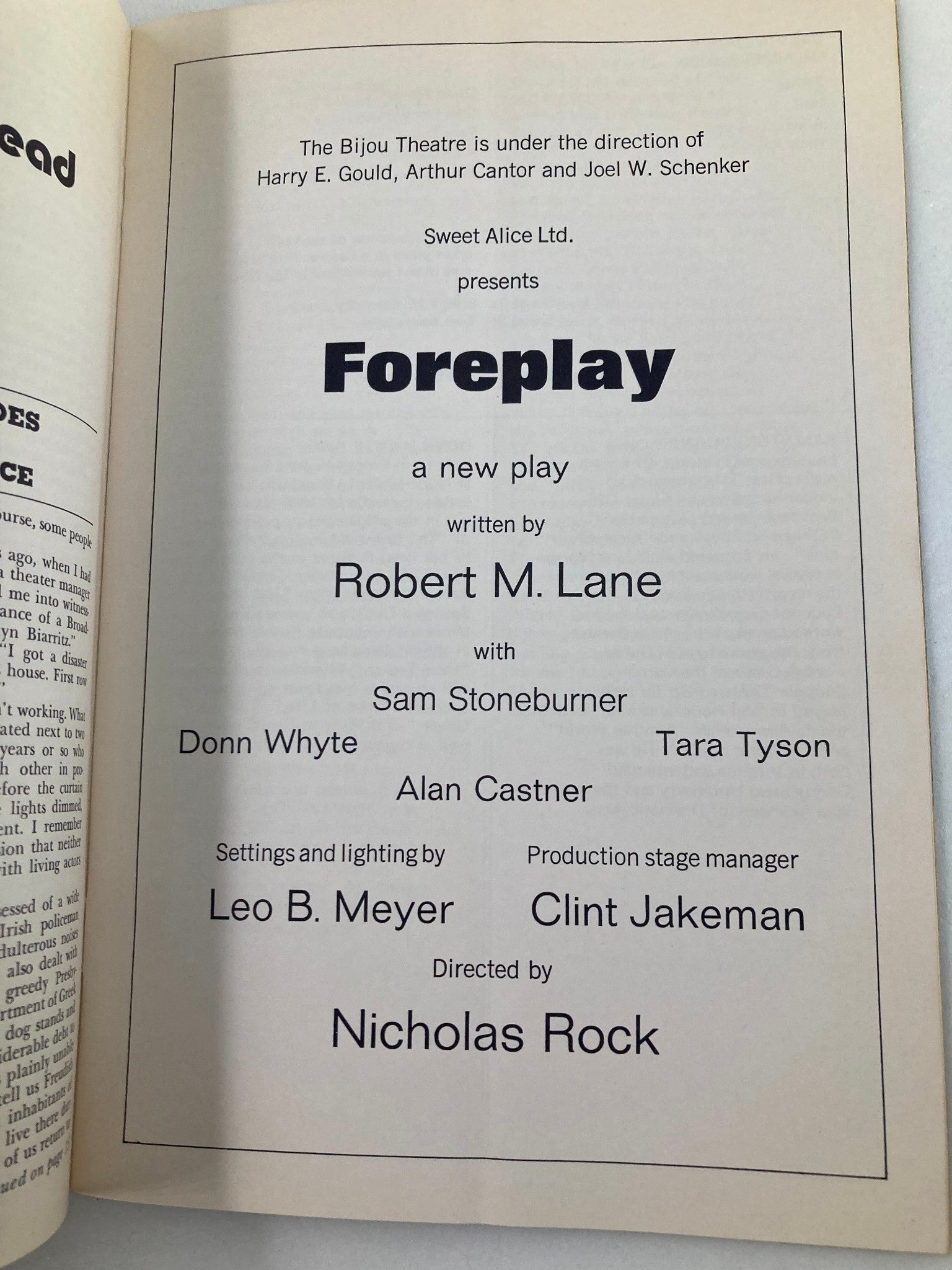 1970 Playfare The Bijou Theatre Sam Stoneburner in Foreplay