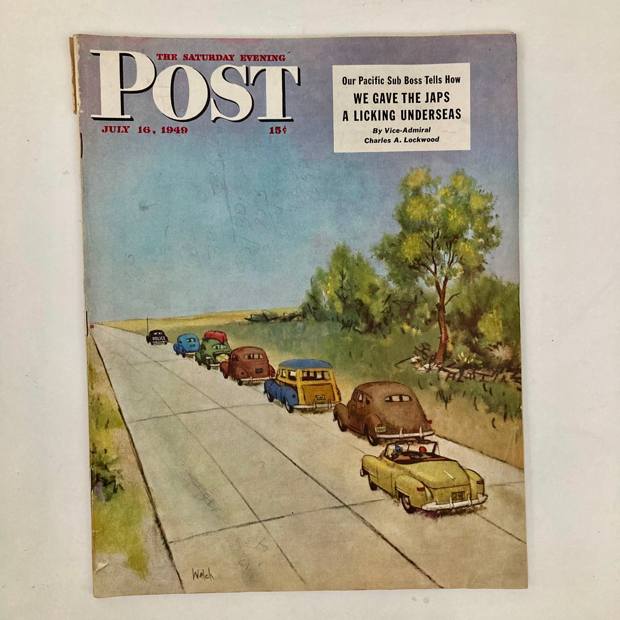 Saturday Evening Post Magazine July 16 1949 Autos Cued Up - Welch No Label