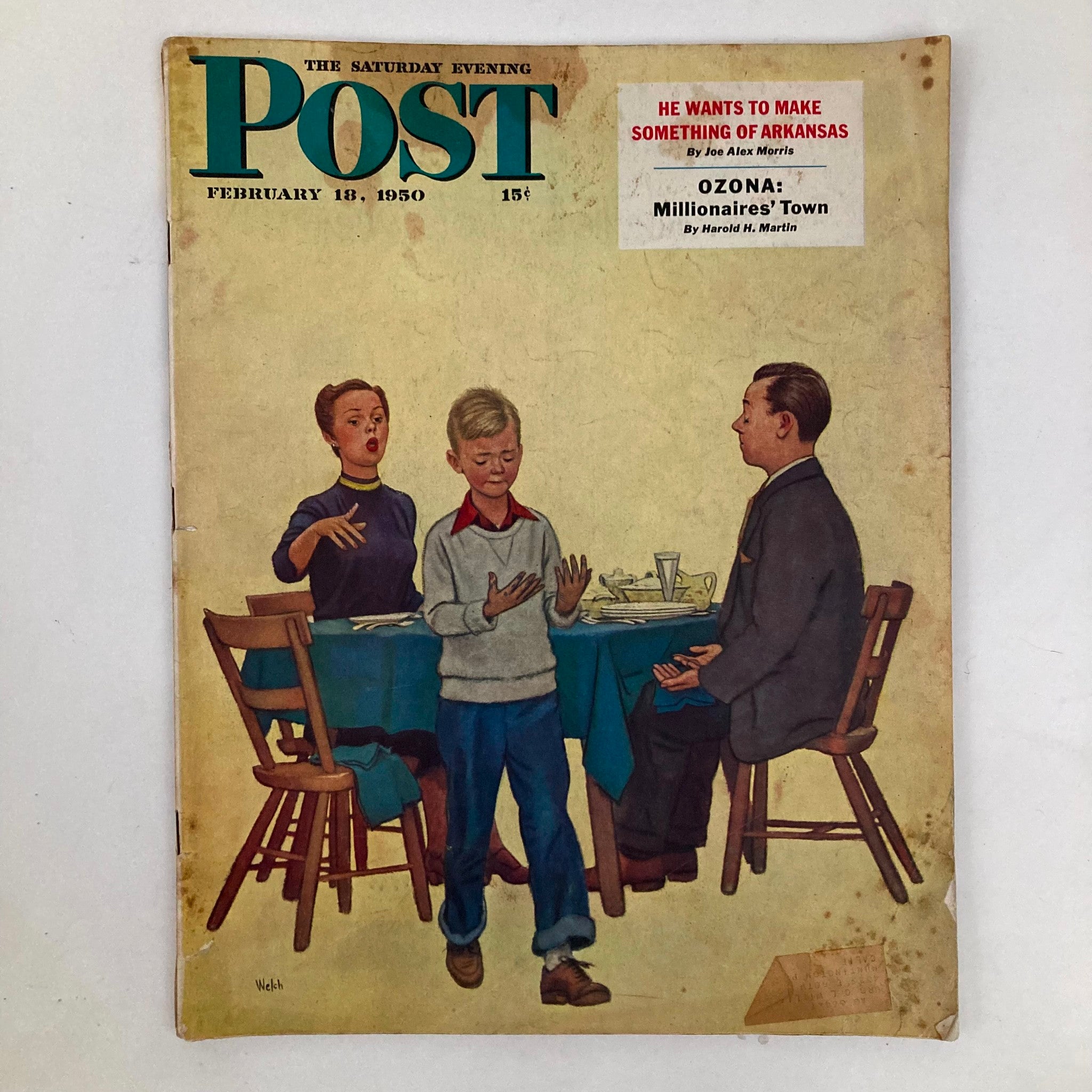 Saturday Evening Post Magazine February 18 1950 Supper Table - Welch No Label