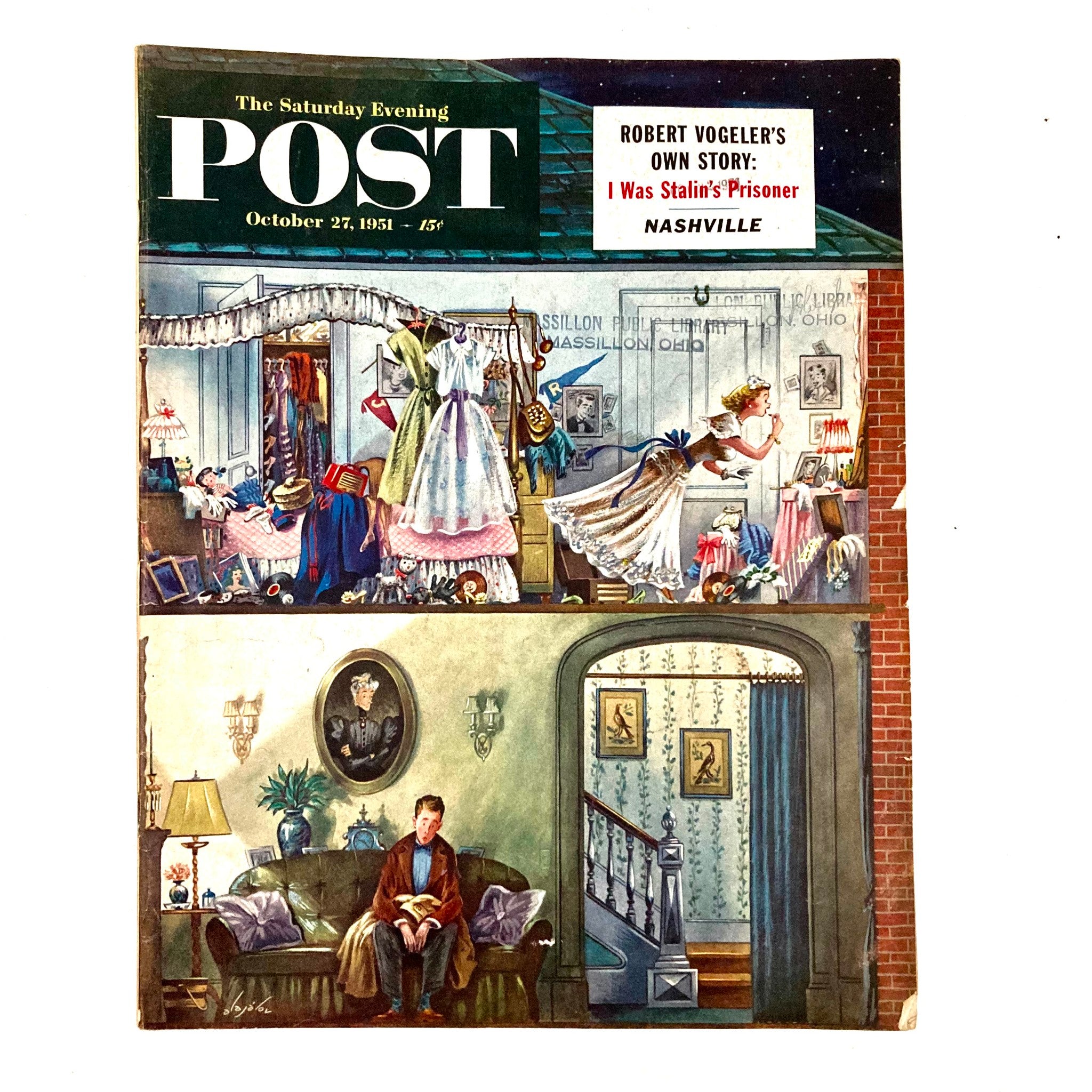 Saturday Evening Post Magazine October 27 1951 Woman Upstairs Alajalov No Label