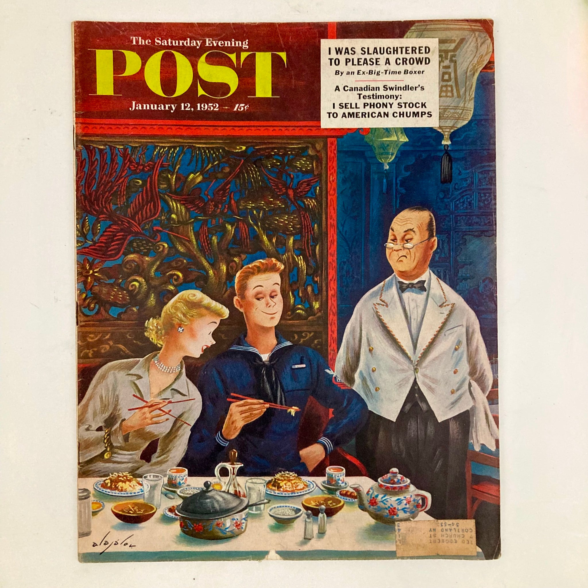 Saturday Evening Post Magazine January 12 1952 Chopstickers - Alajalov