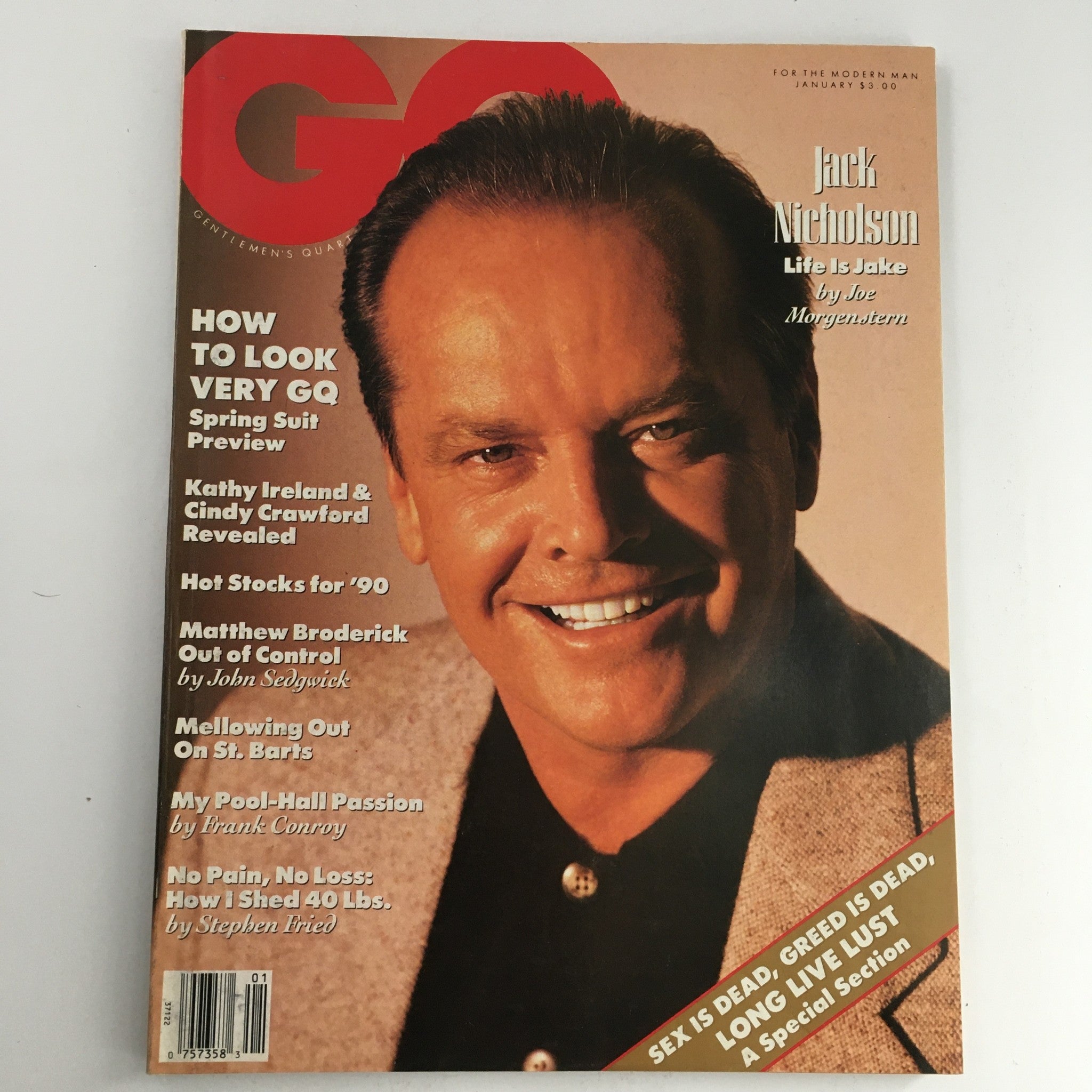 GQ Magazine January 1990 Jack Nicholson Life is a Jake & Cindy Crawford Feature