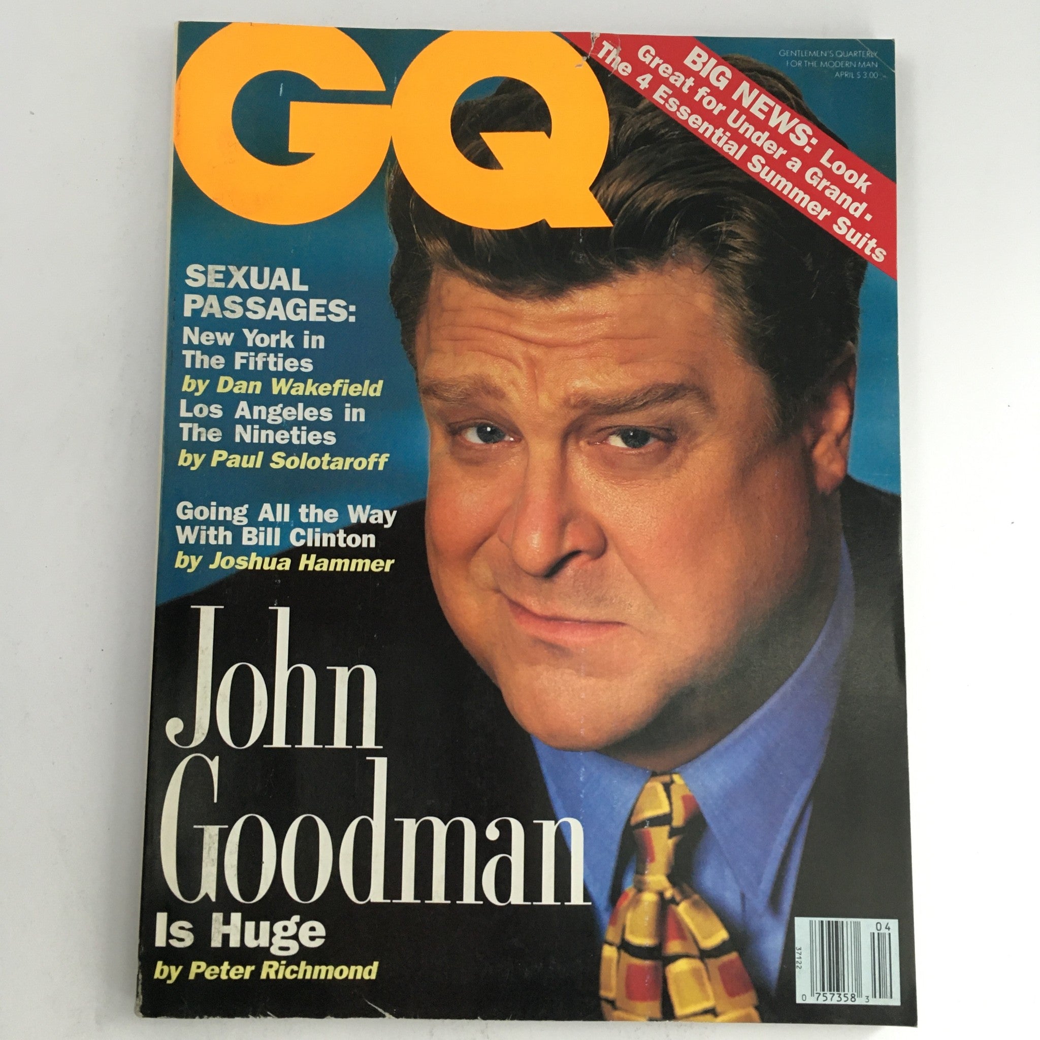 GQ Magazine April 1992 John Goodman is Huge & Going All The Way w/Bill Clinton