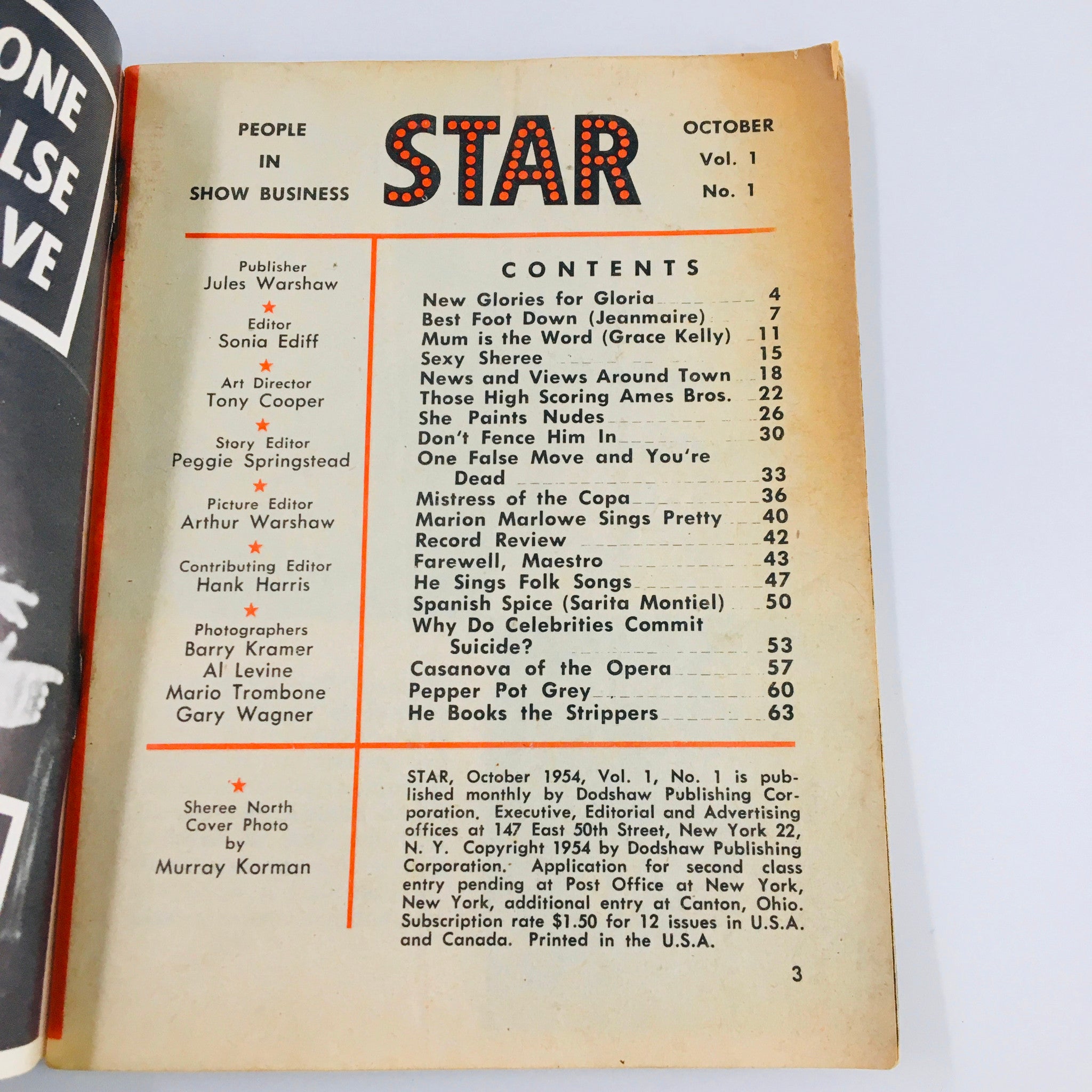 VTG Star Magazine October 1954 Why Do Celebrities Commit Suicide? No Label