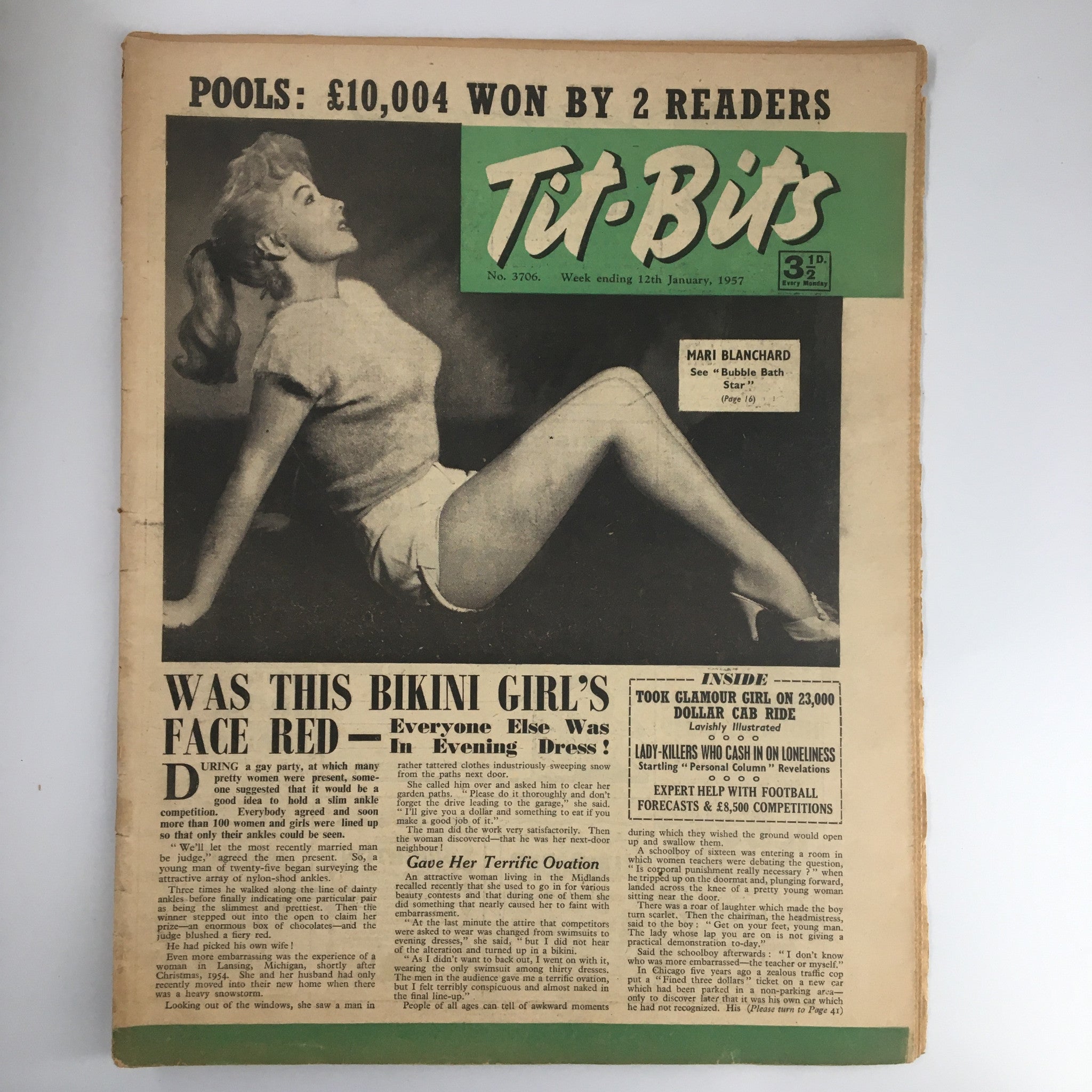 VTG Tit-Bits Magazine January 12 1957 Mari Blanchard Bubble Bath Star No Label