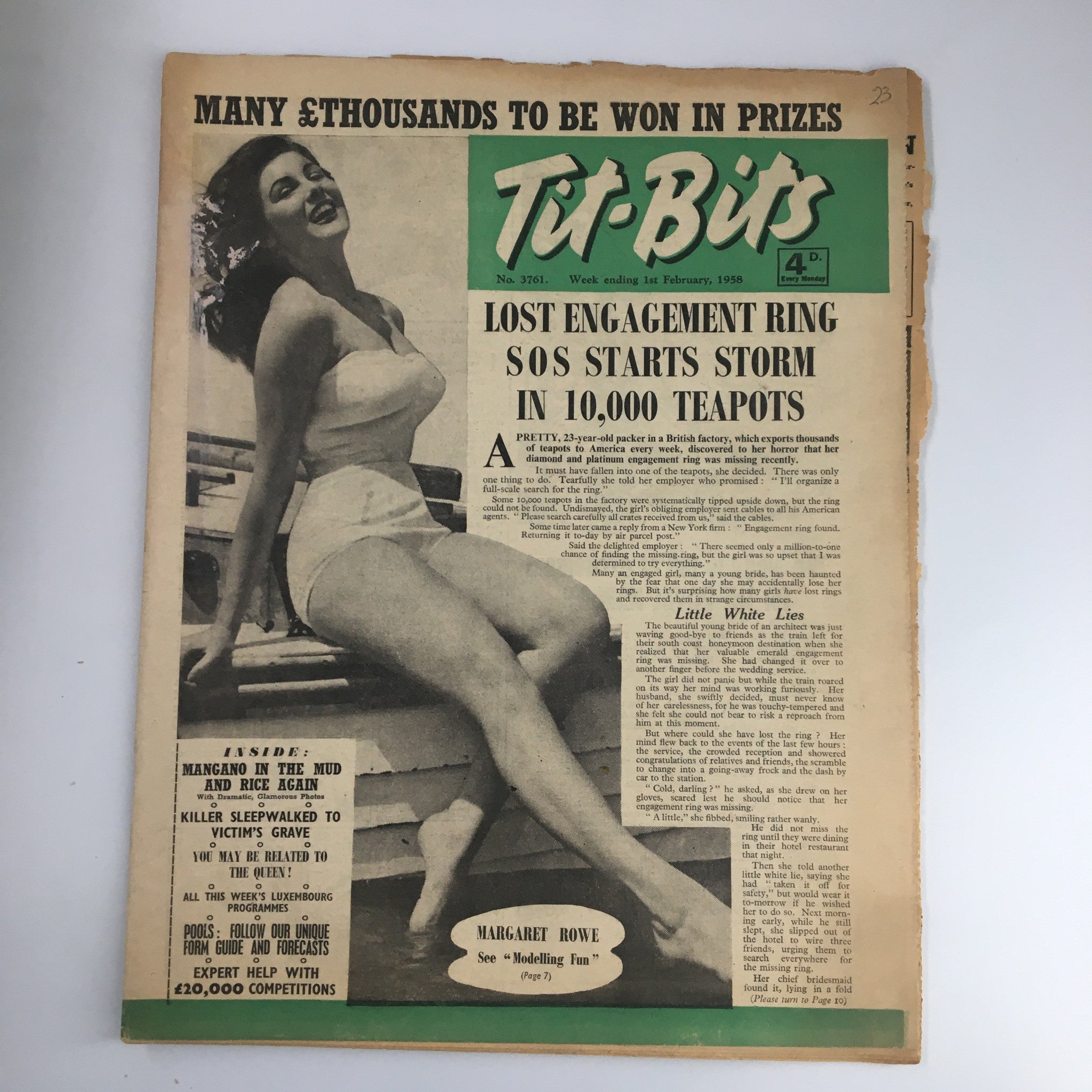 VTG Tit-Bits Magazine February 1 1958 Margaret Rowe Modelling Fun No Label